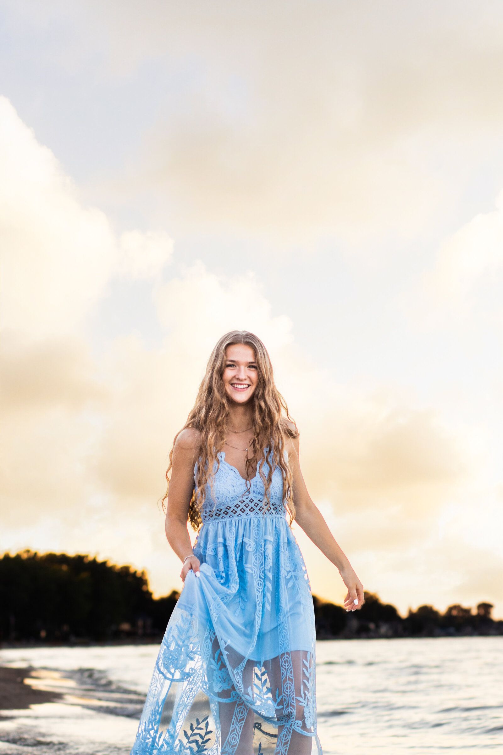 Bay City senior photos at state park during sunset