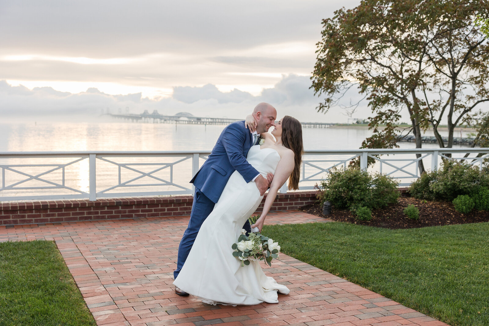 Chesapeake Bay Beach Club Beach House Ballroom wedding photo at sunset by Annapolis, Maryland photographer Christa Rae Photography