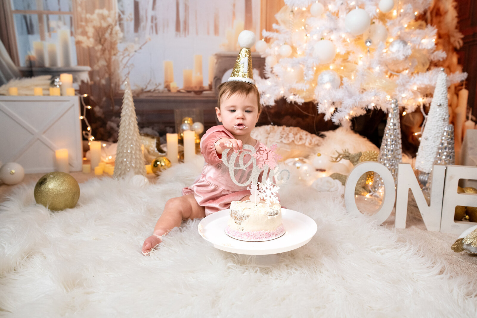 winter wonderland birthday cake smash