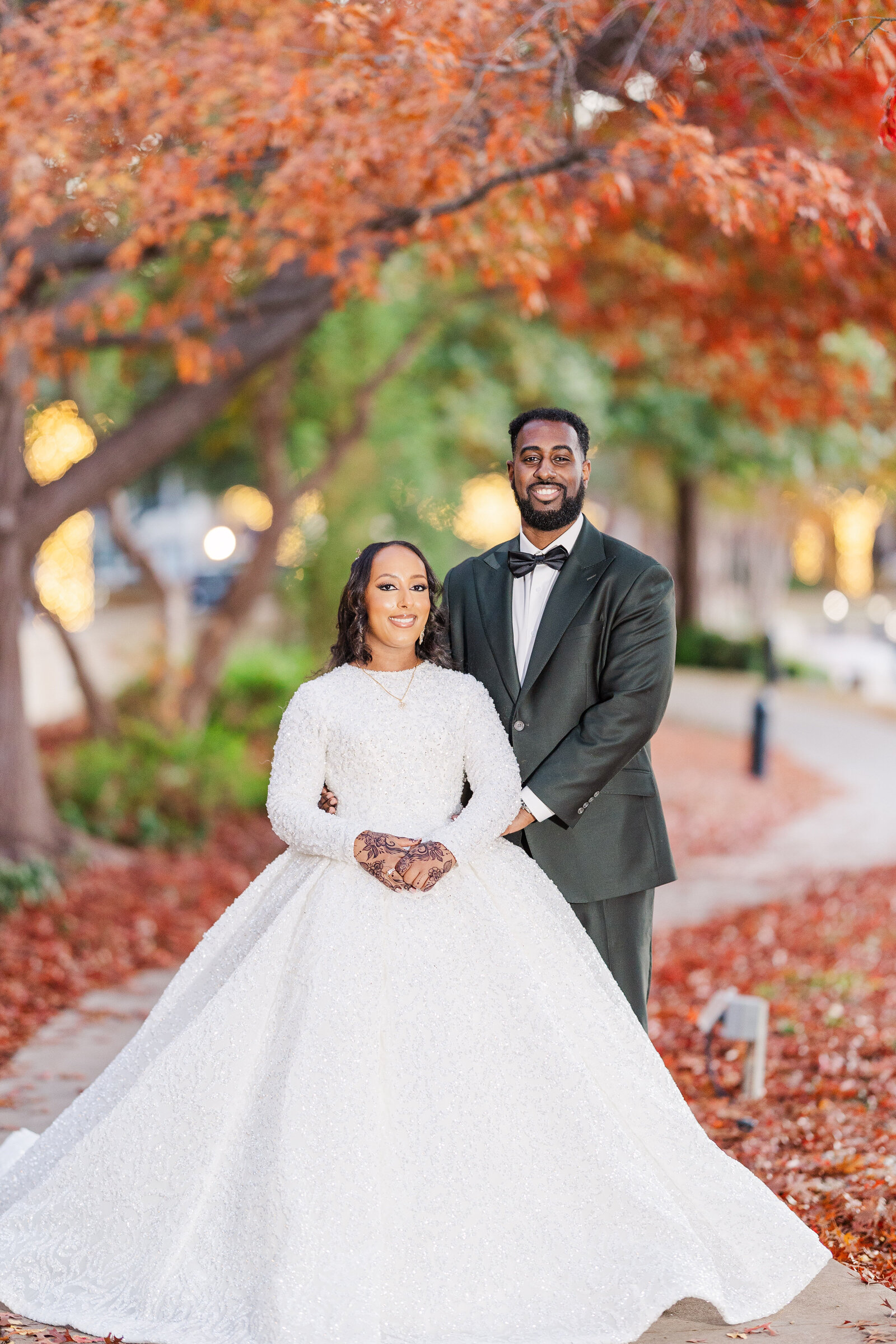 Bride and groom posed couple shots outdoor