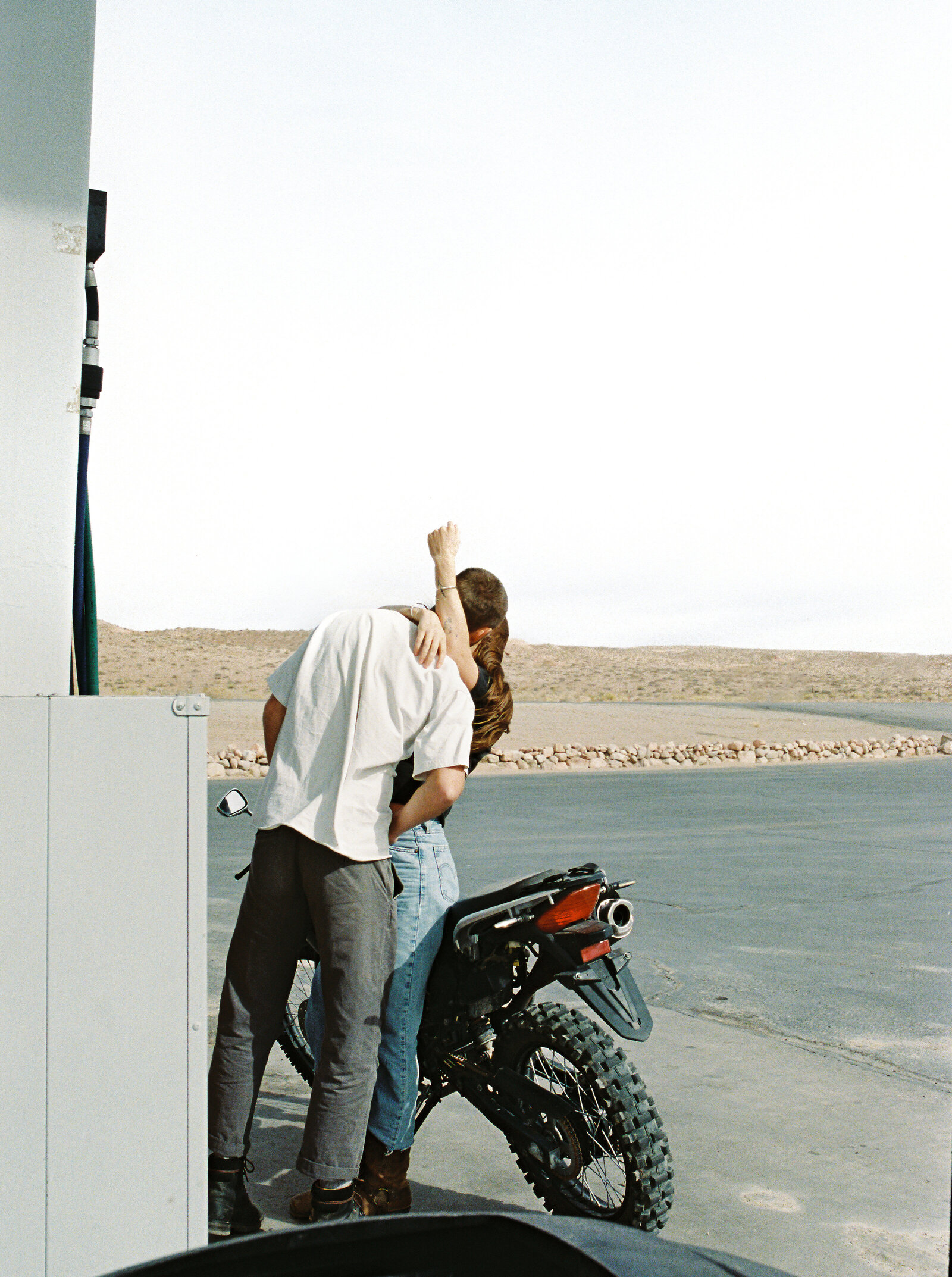 utah edgy editorial engagment session in the desert on 35mm film