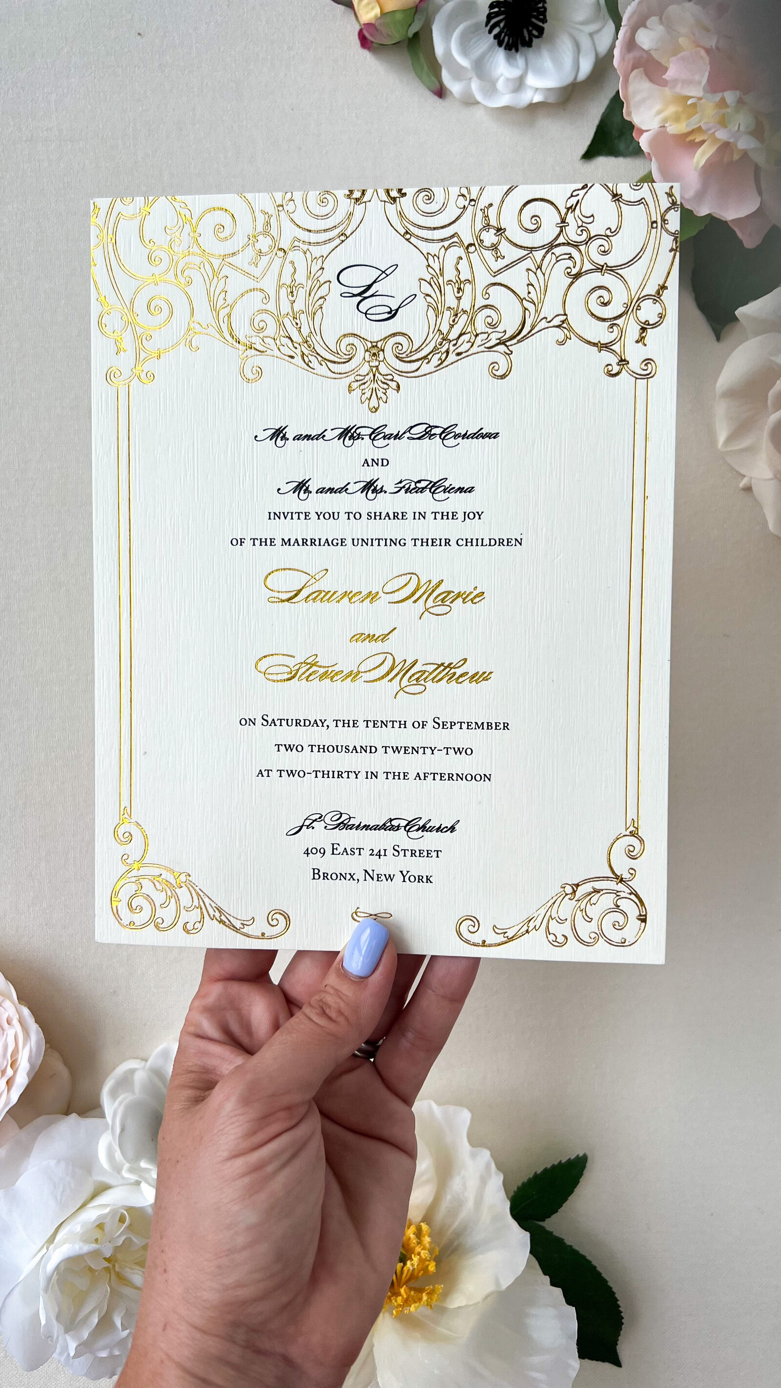 Orrnate Gold foil pocket wedding invitation  -05