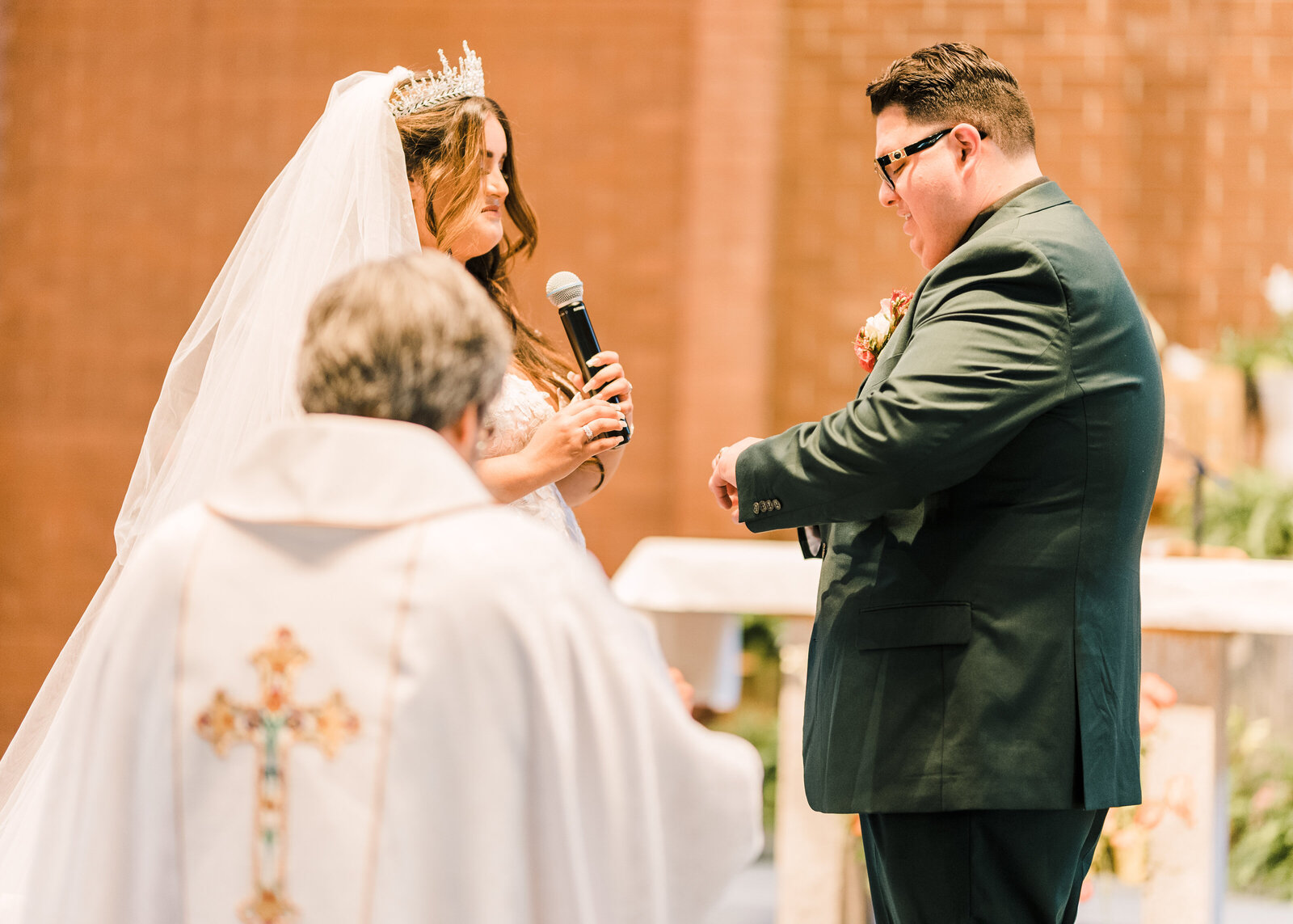 Bride & Groom Share vows at Saint Angela Merici in Brea