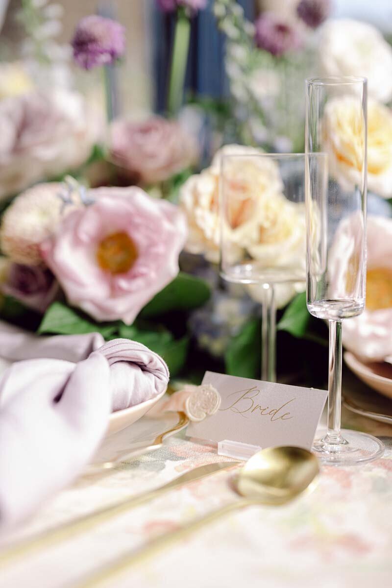 beautifully staged place setting for the bride