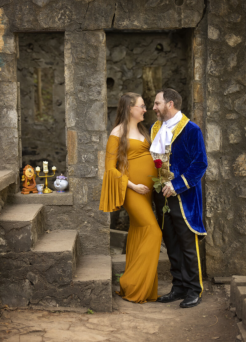 Beauty and the Beast themed maternity photoshoot at Turner Falls.