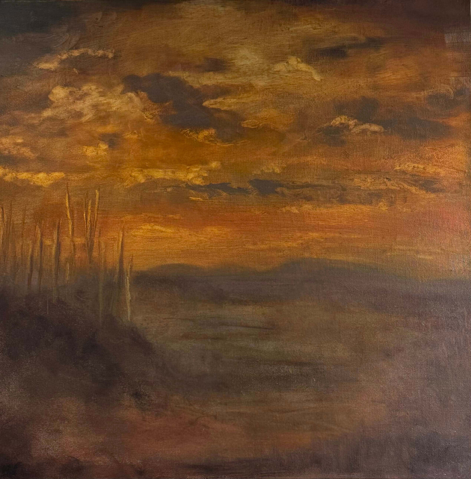 Oil painting by Jane Mishkind of a landscape with orange tones