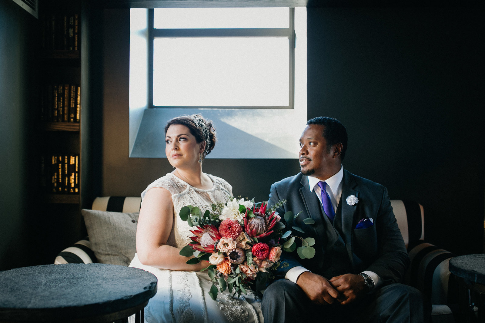 Newly wed couple photographed at Philadelphia's Stratus Lounge.
