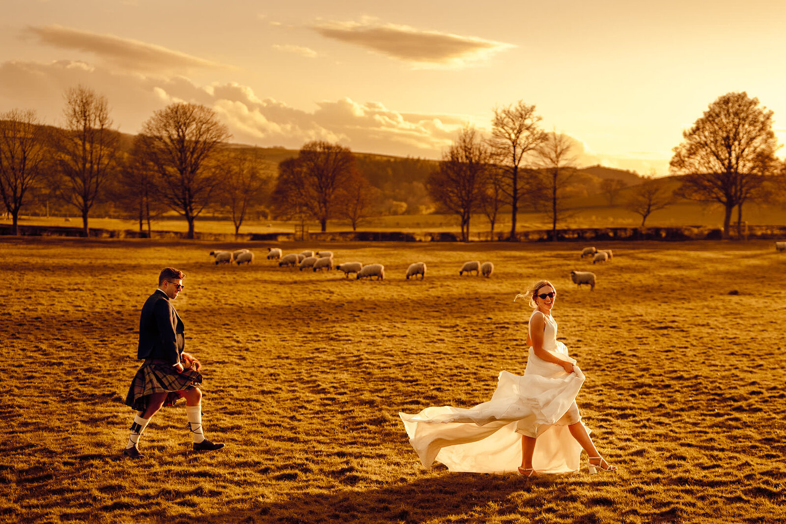 Sunset Hamish Irvine tithe Barn Wedding