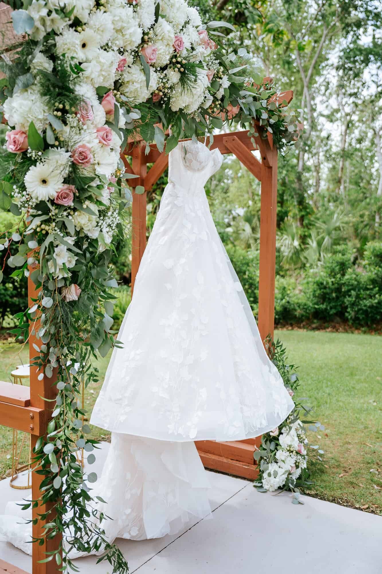 Wedding Dress display at Bakers Ranch Wedding - wedding detail shots