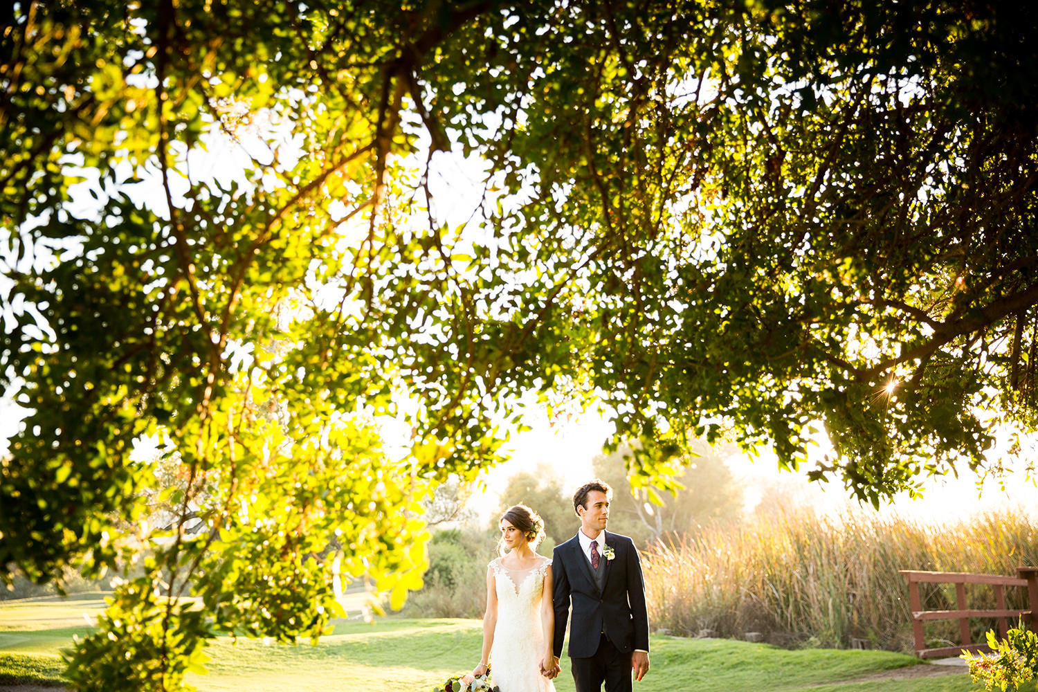 beautiful light with bride and groom at carlton oaks country club