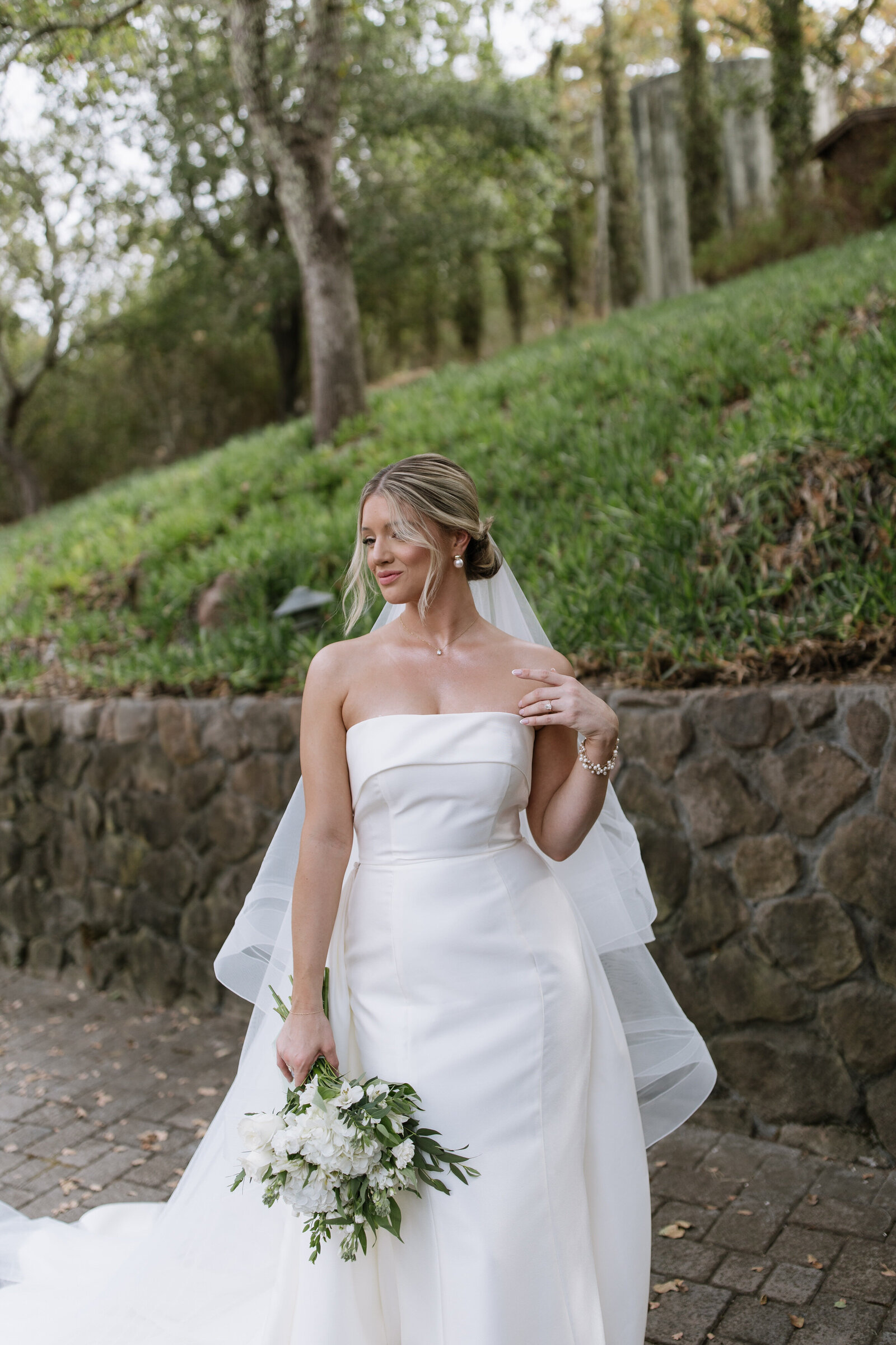 Bride solo portrait in forest at Washington wedding