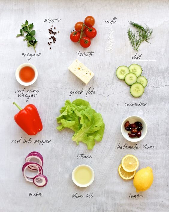 Greek Salad Ingredients Flat Lay