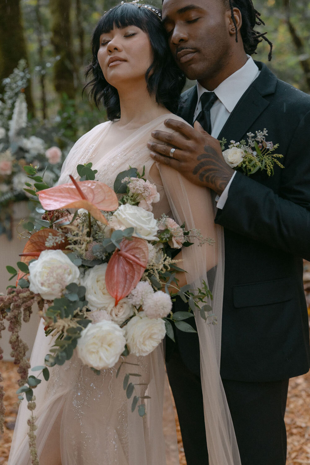 Bride and groom sweet moments outdoors