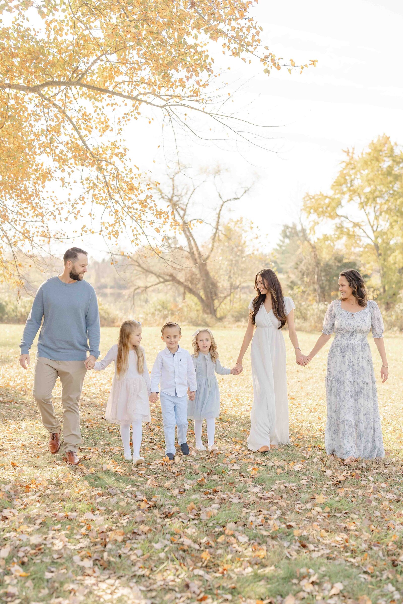 family walking during Haymarket, VA fall mini session