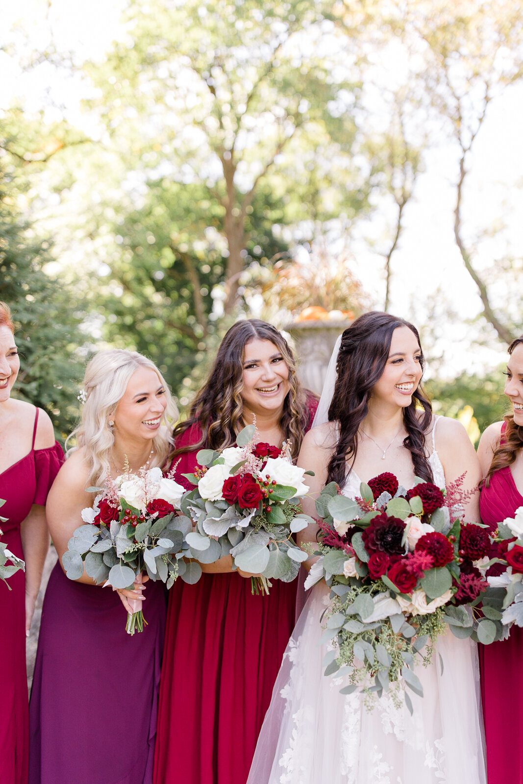 bride and bridesmaids portraits captured by Ana Maria Photography at wedding venue Stan Hywett Hall and Gardens