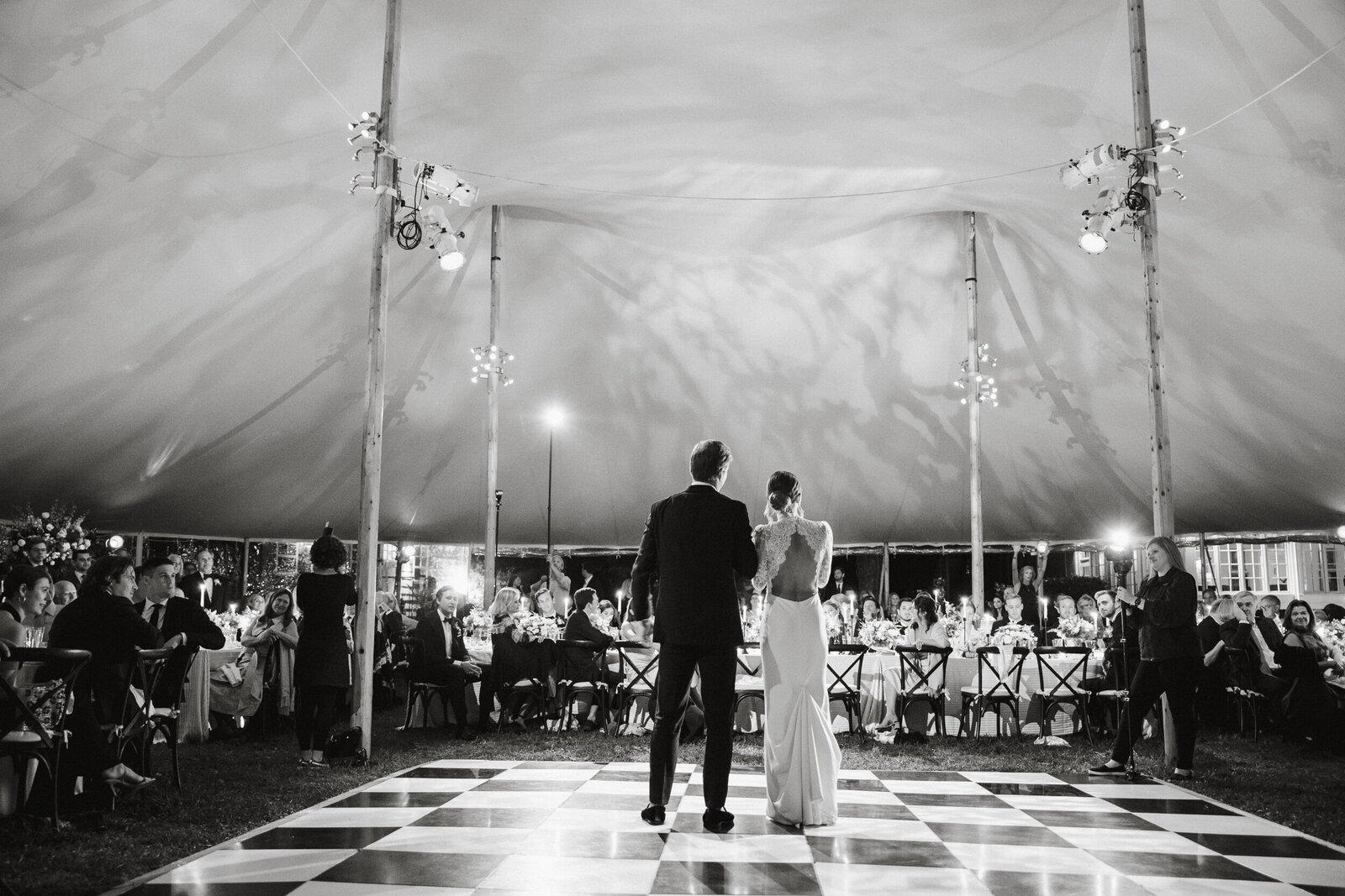 Tented outdoor wedding reception at Radnor Hunt Landing near Philadelphia. 