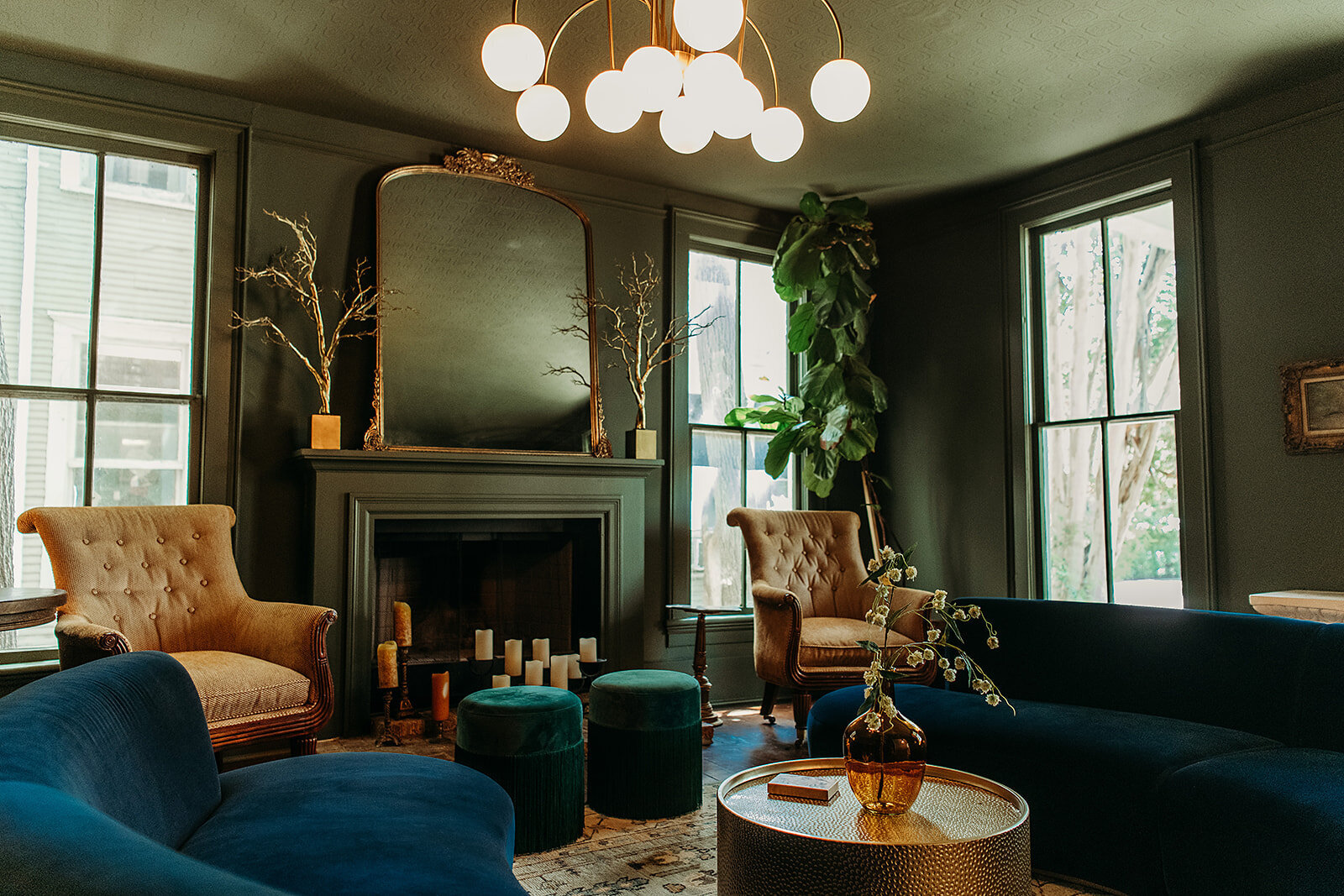 The signature color drenching welcomes guests of the Inn at The Wood House