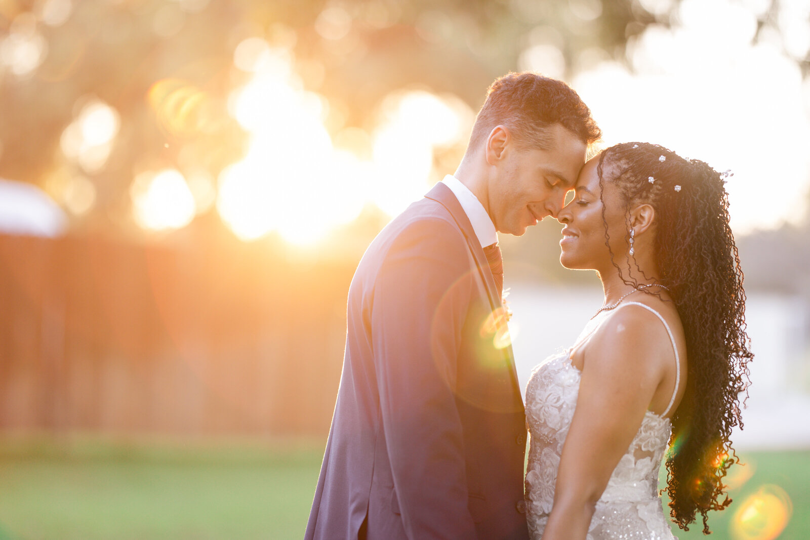 Sunset photography for bride and groom at the wedding