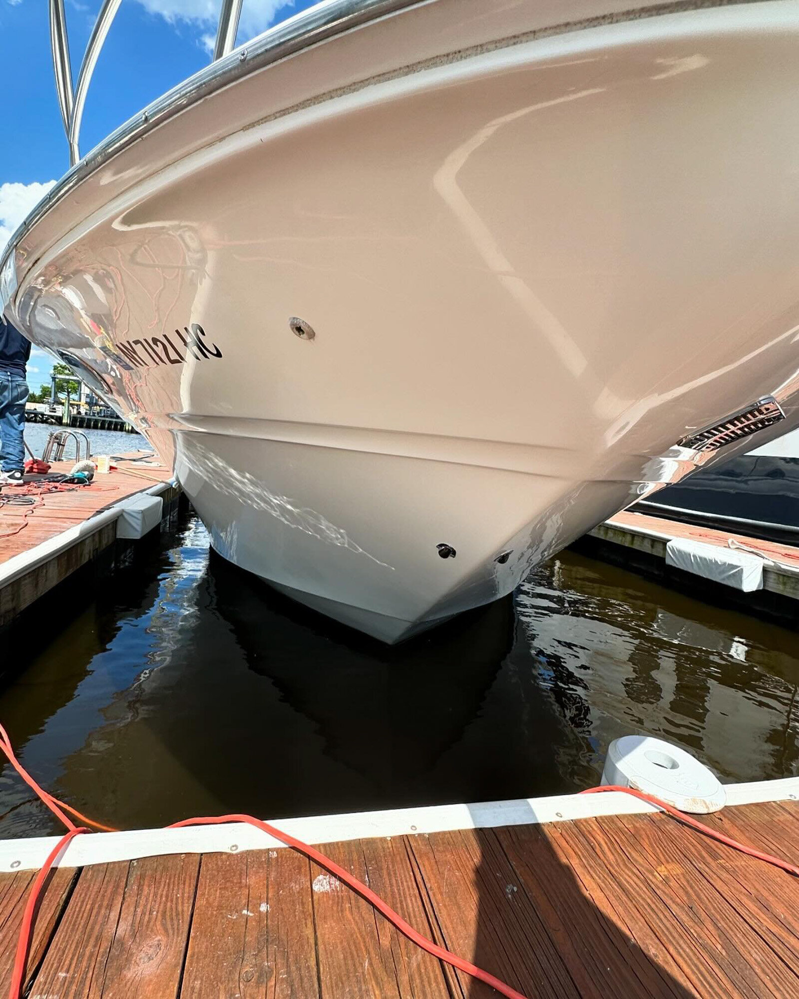 Close-up of the polished yacht bow