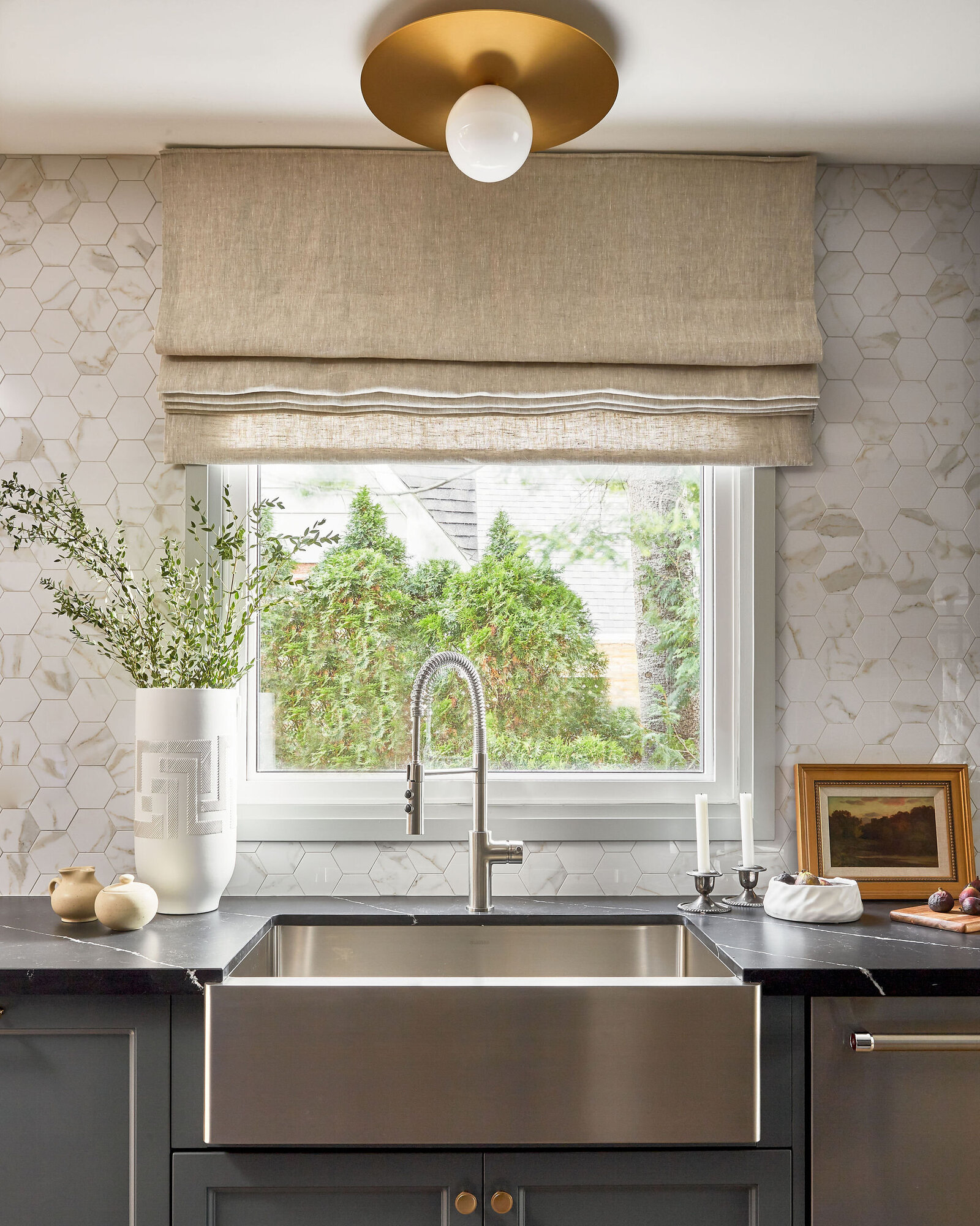 Bridgestone-lane-home-interior-design-melanie-hay-design-timeless-warm-inviting-kitchen-stainless-steel-sink-plant-art-closeup