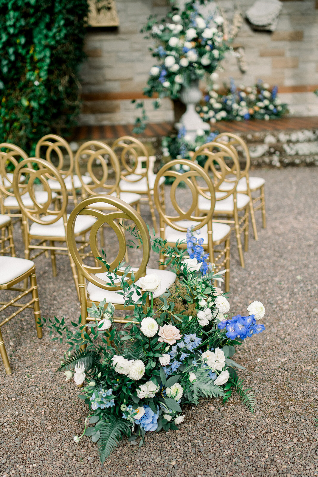 Gold Wedding Cermony Seating for Castle Leslie Wedding, Ireland