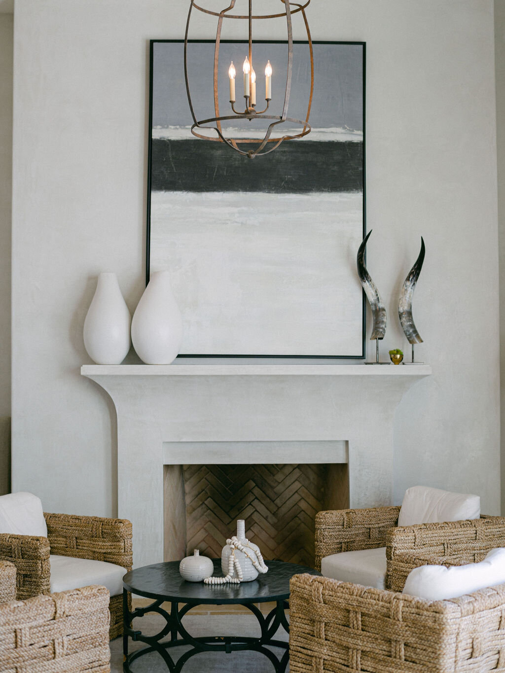 cosy fireplace setting at private home on Rosemary Beach in Florida
