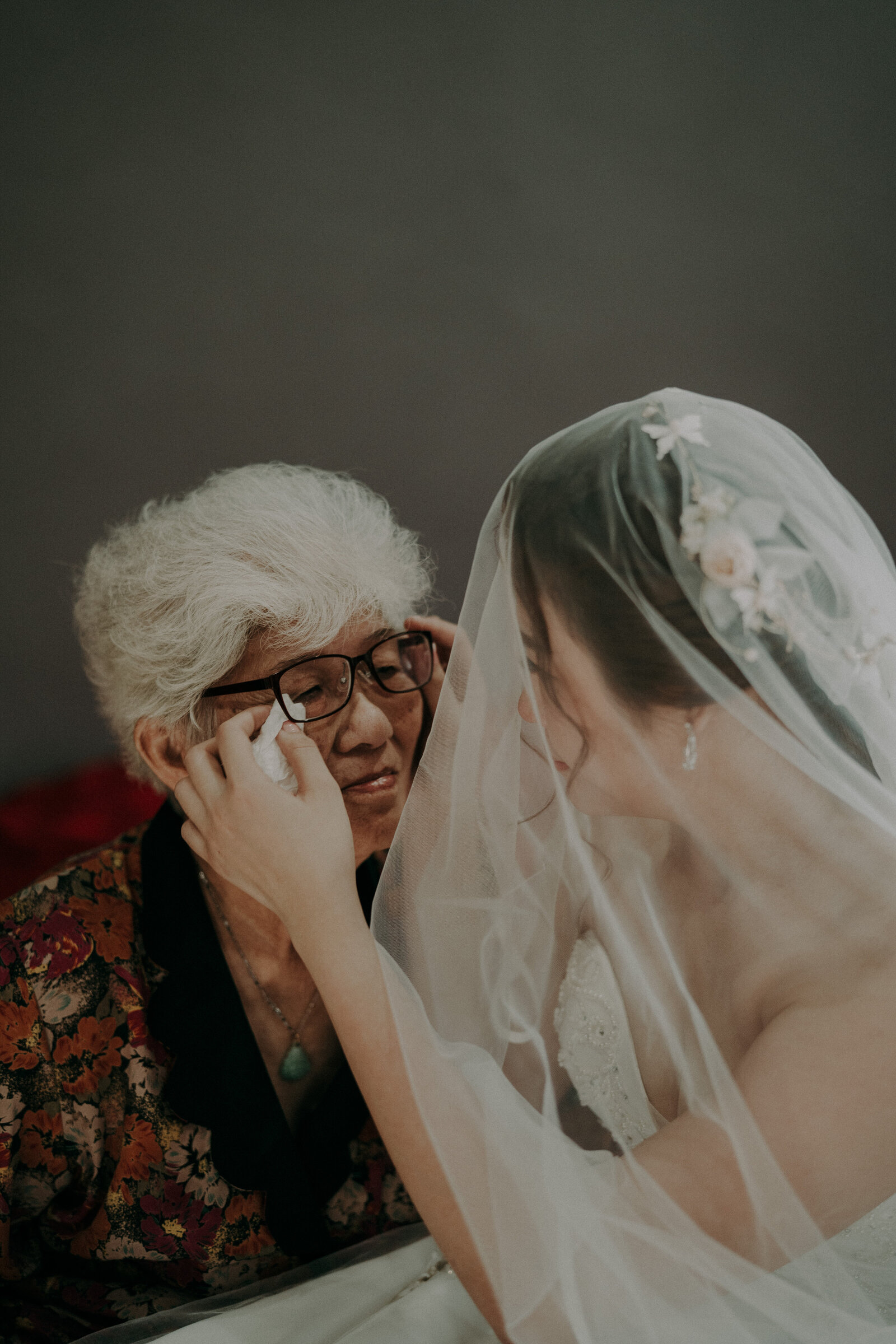 bride's grandma is crying