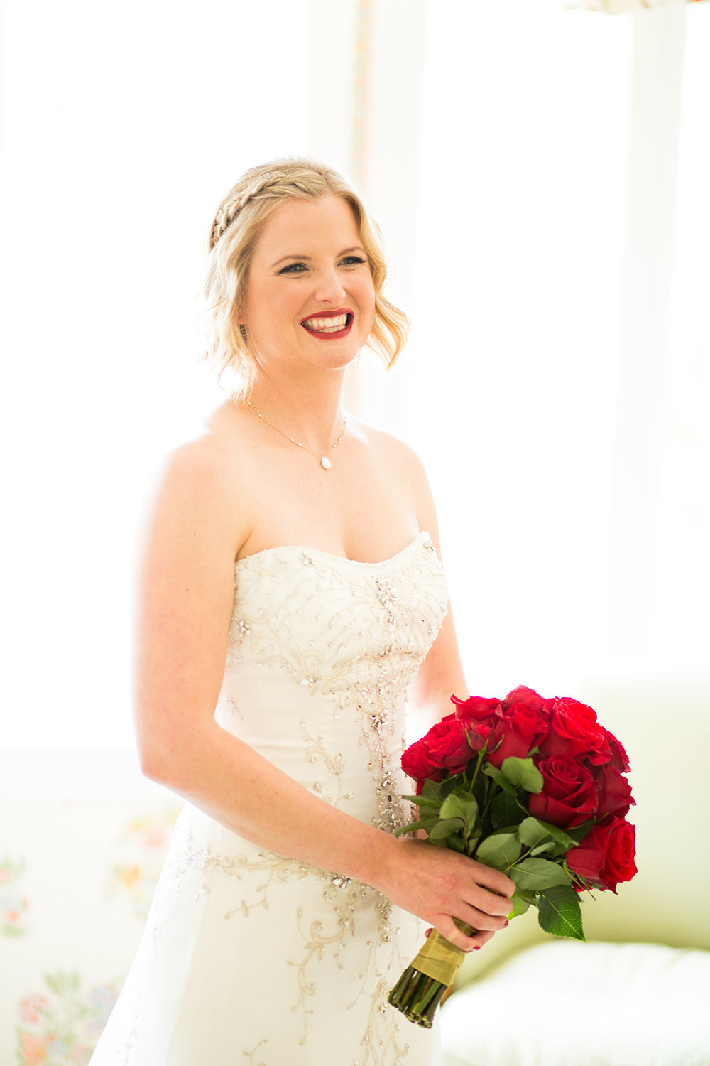 bride looking in the mirror at darlington house