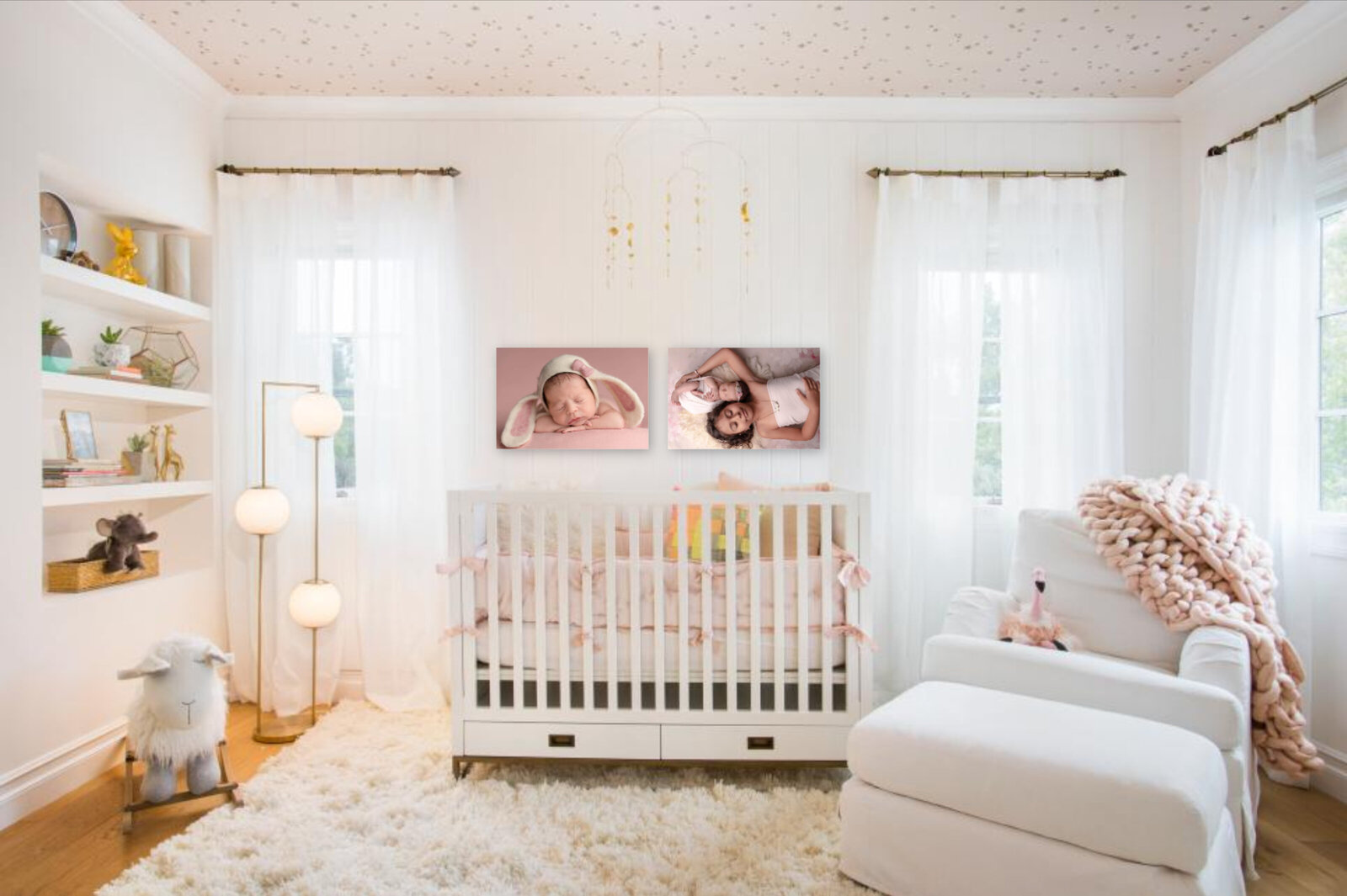 Newborn wall art hanging over a baby's crib