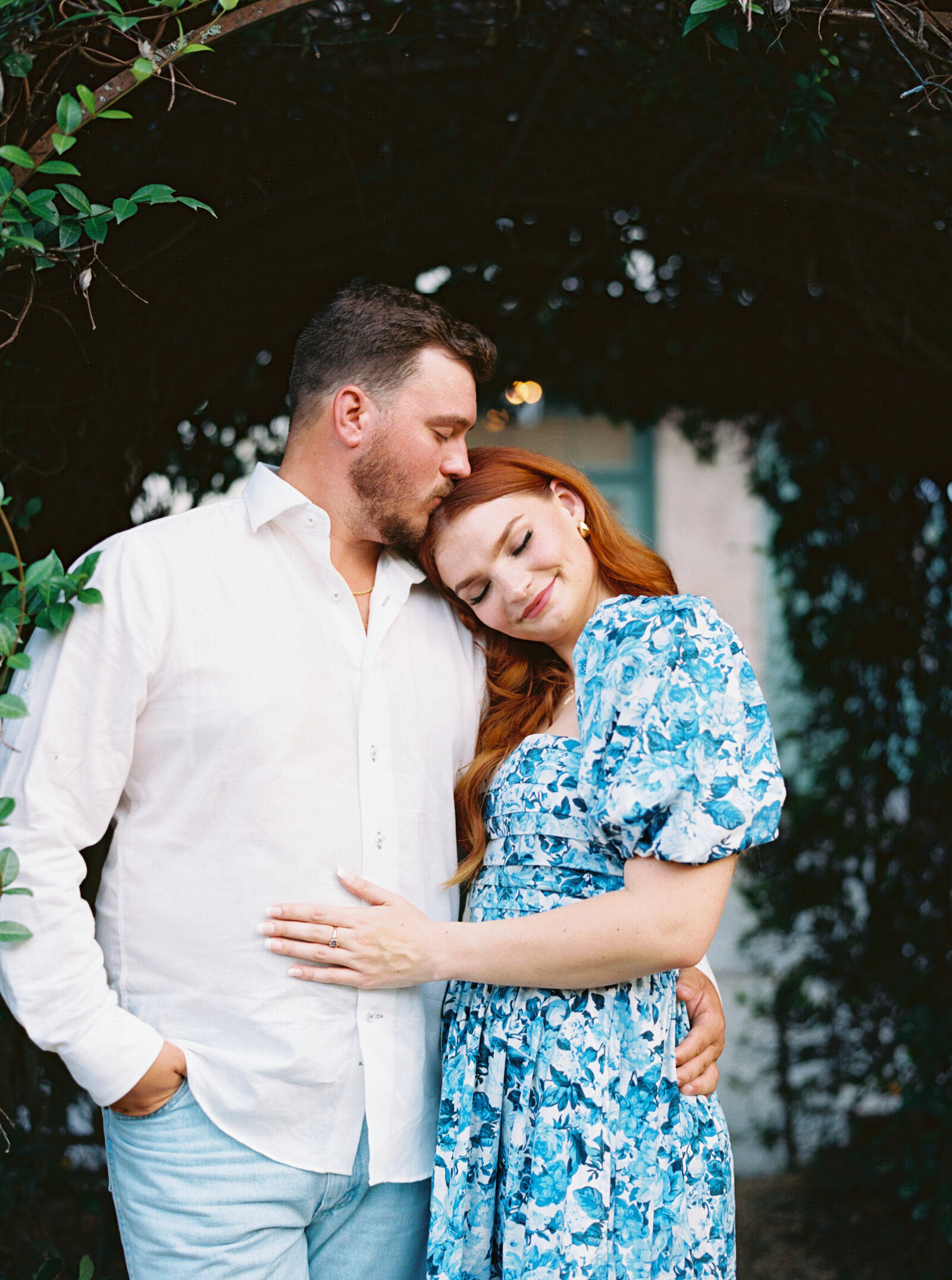 Couple during their engagement session at The Myrtles Plantation, captured on film by Morgan Alysse, Louisiana film photographer.