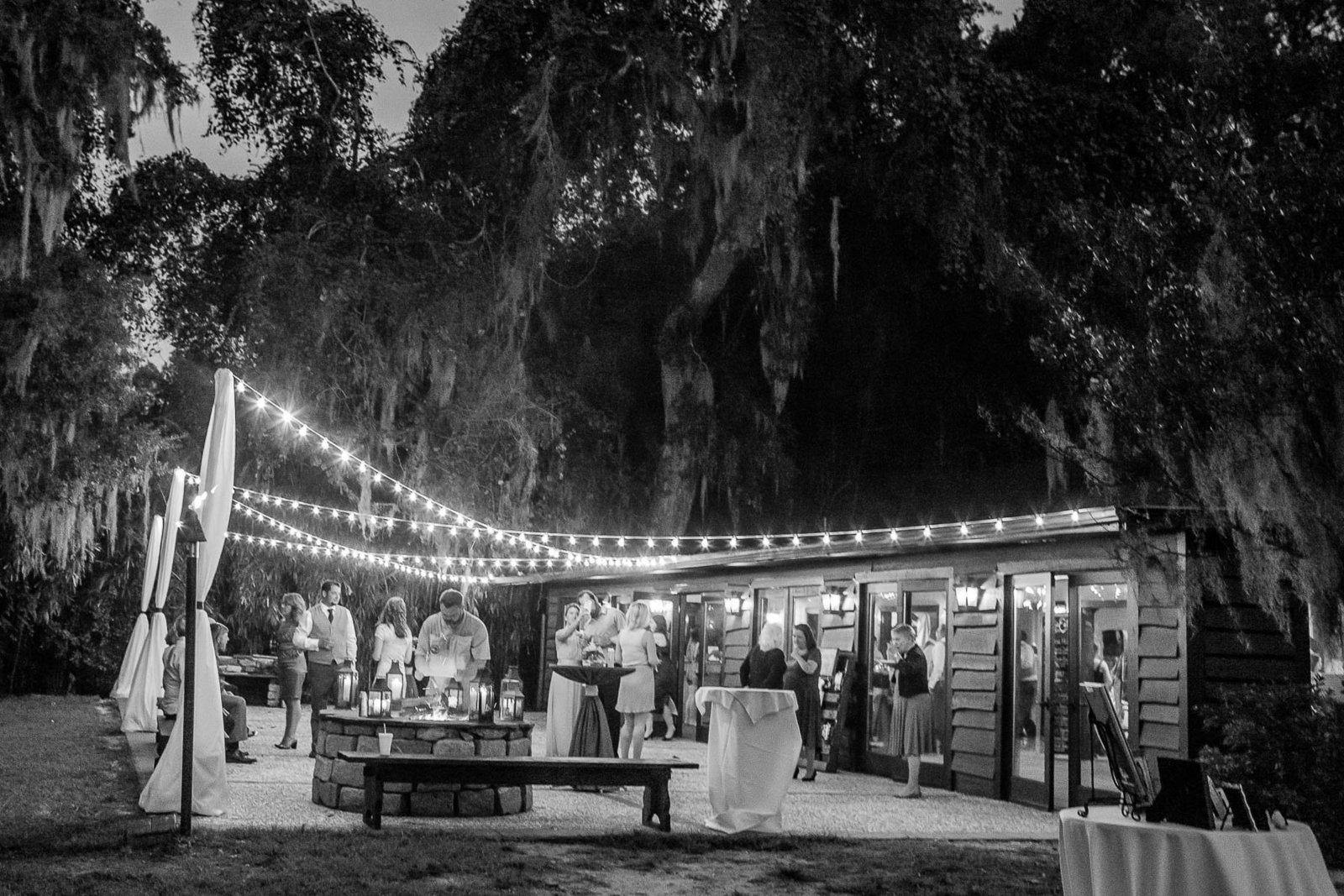 Cabin is lit up at night, Magnolia Plantation, Charleston, South Carolina