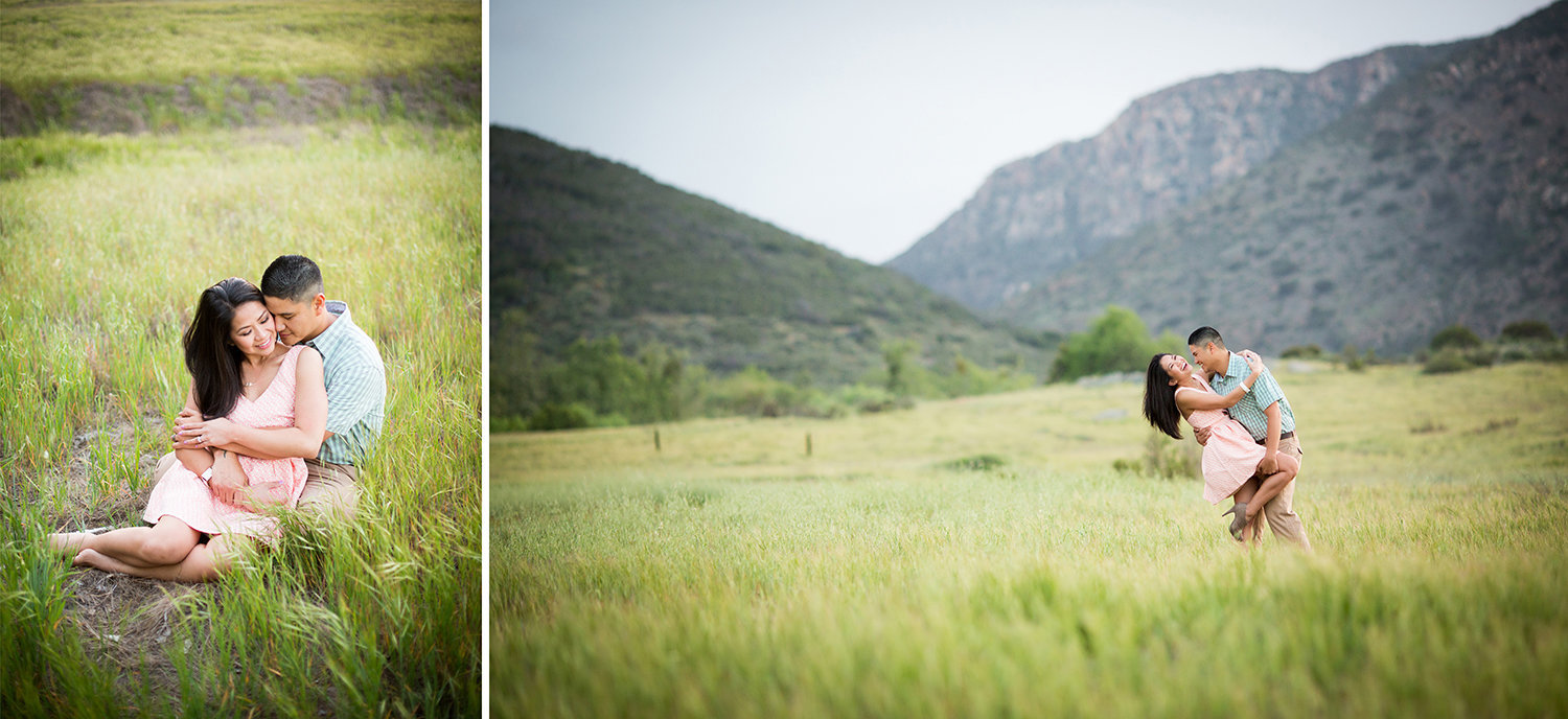 Mission Trails engagement photos open field with beautiful light