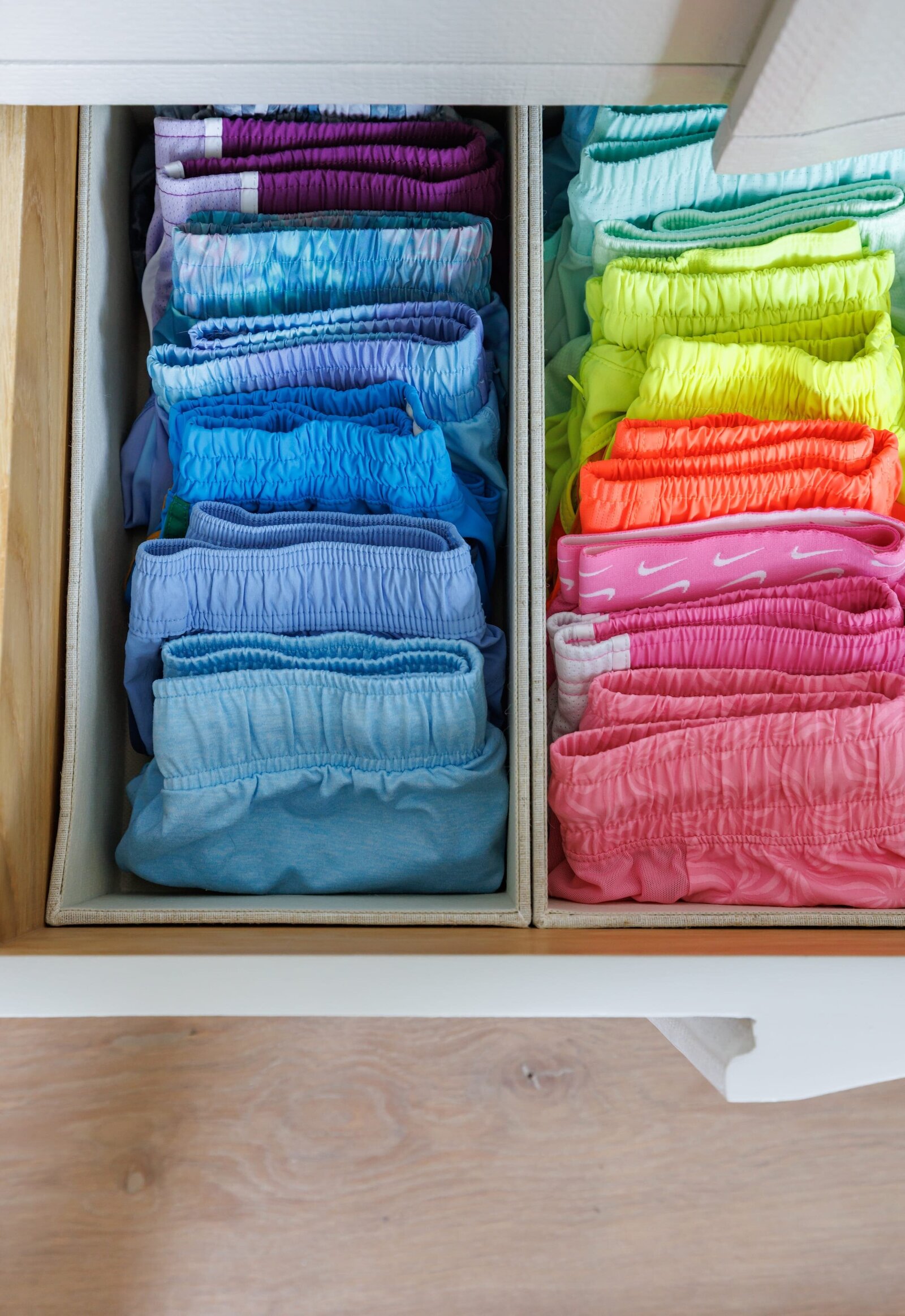 vision and hammer organization drawer of colorful shorts