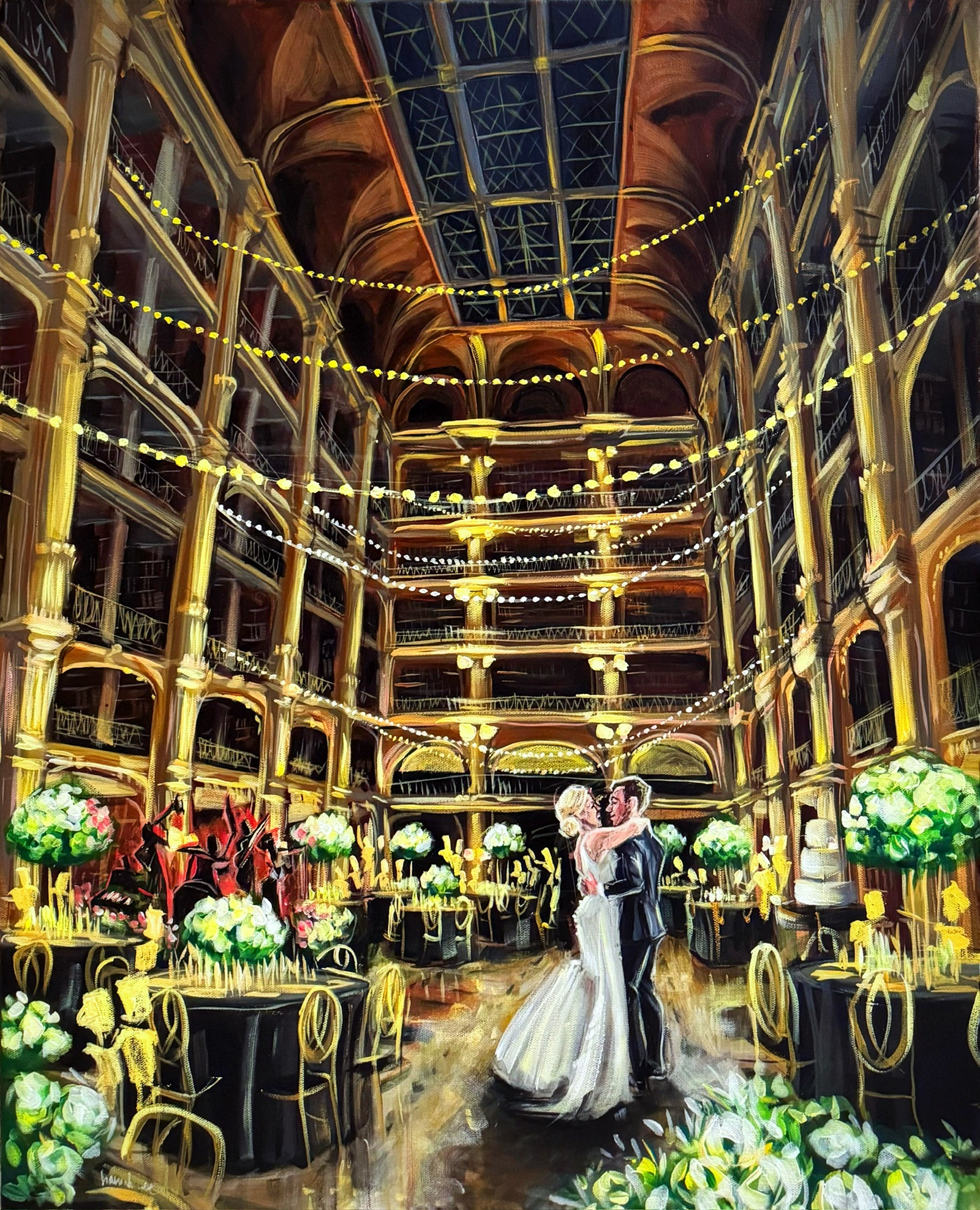 Kristin - Ryan - Nouvelle Weddings - George Peabody Library Wedding Painting