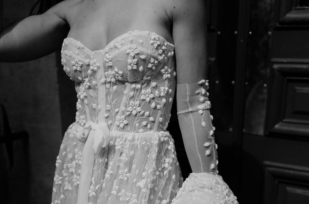 3d flower ballgown wedding dress with gloves
