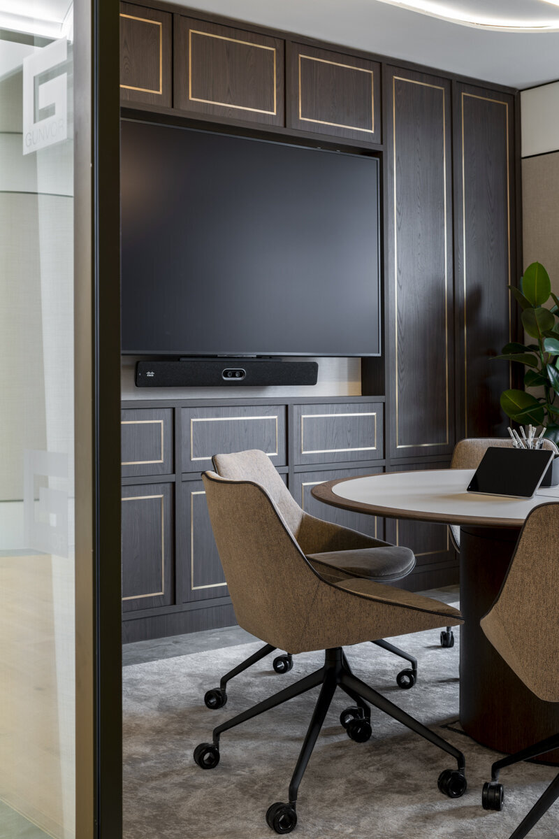 Eco-friendly workspace design – recycled materials and sustainable furniture.