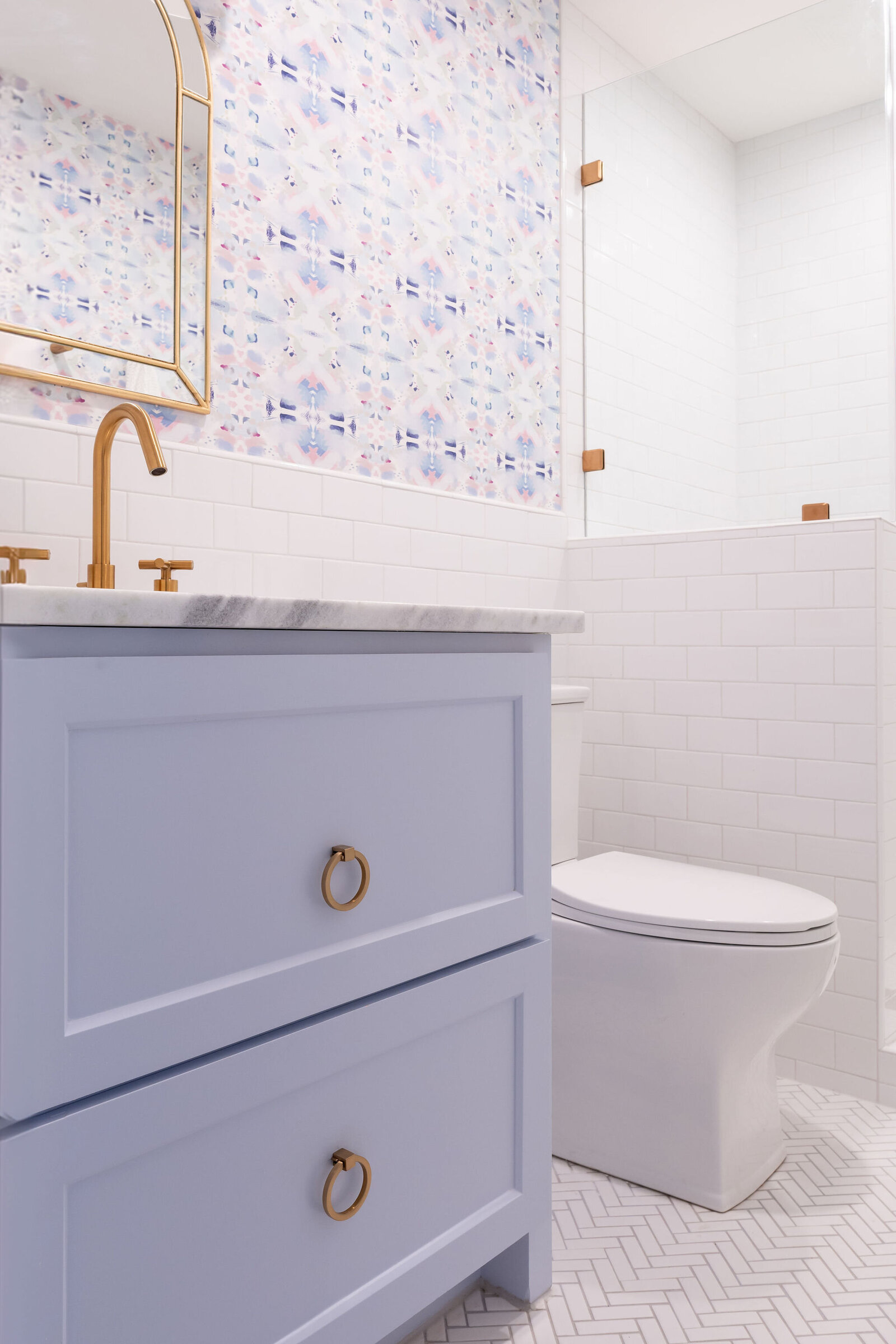 Nuela Designs Blue Vanity with Gold Hardware