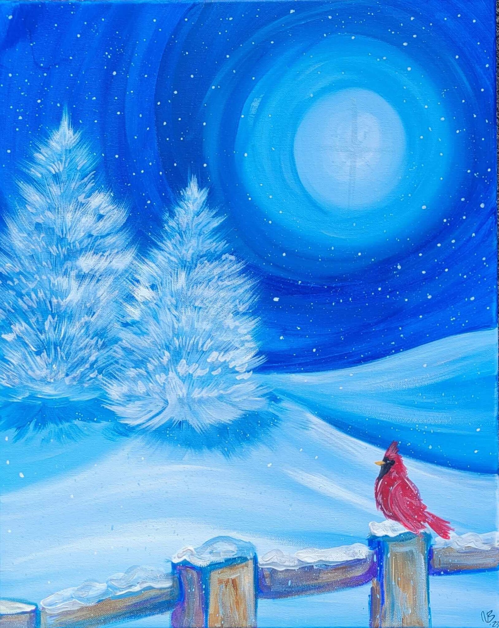 Cardinal in the Snow Paint Night