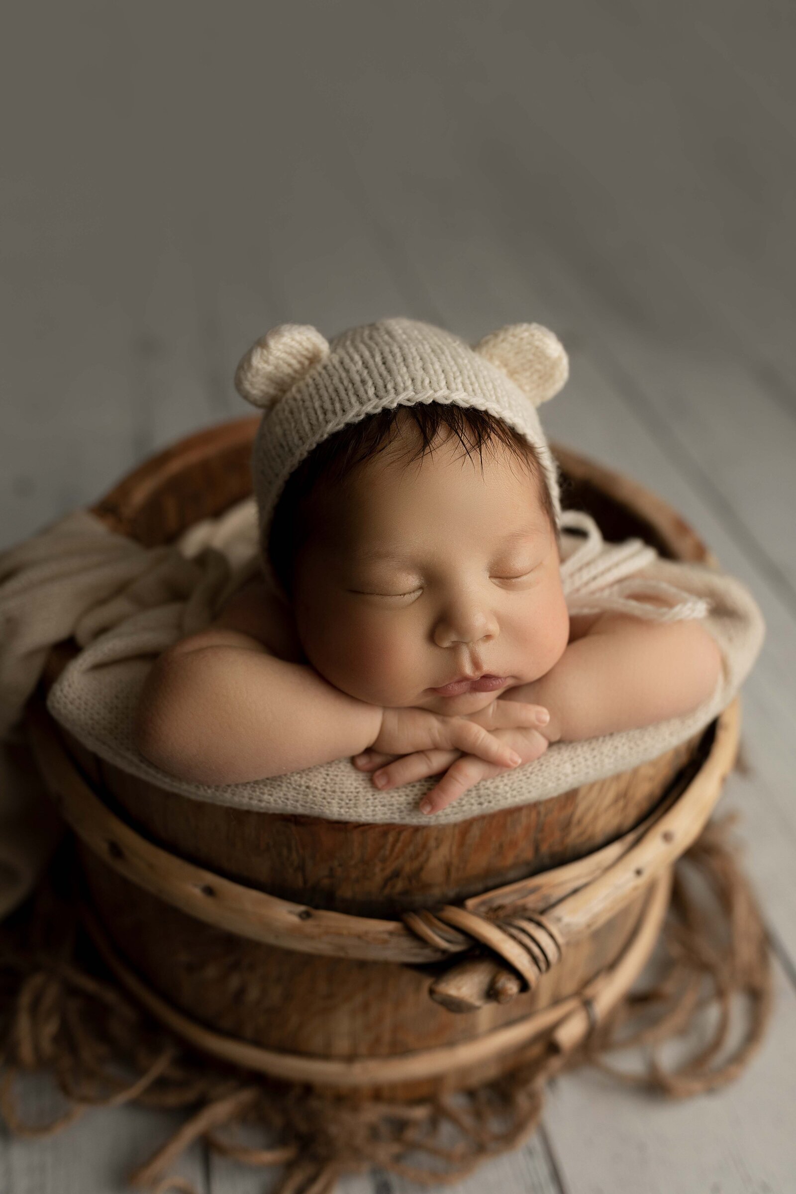 Ogg Photography London, Ontario Newborn Photographer Sleeping Baby With Bear Hat
