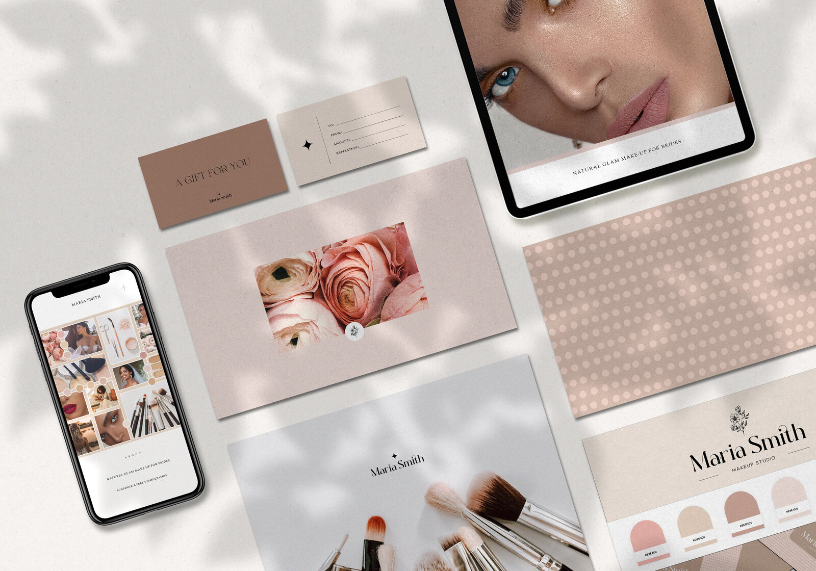 Chic brand design for a bridal makeup artist, featuring understated elegance and a focus on soft glam.