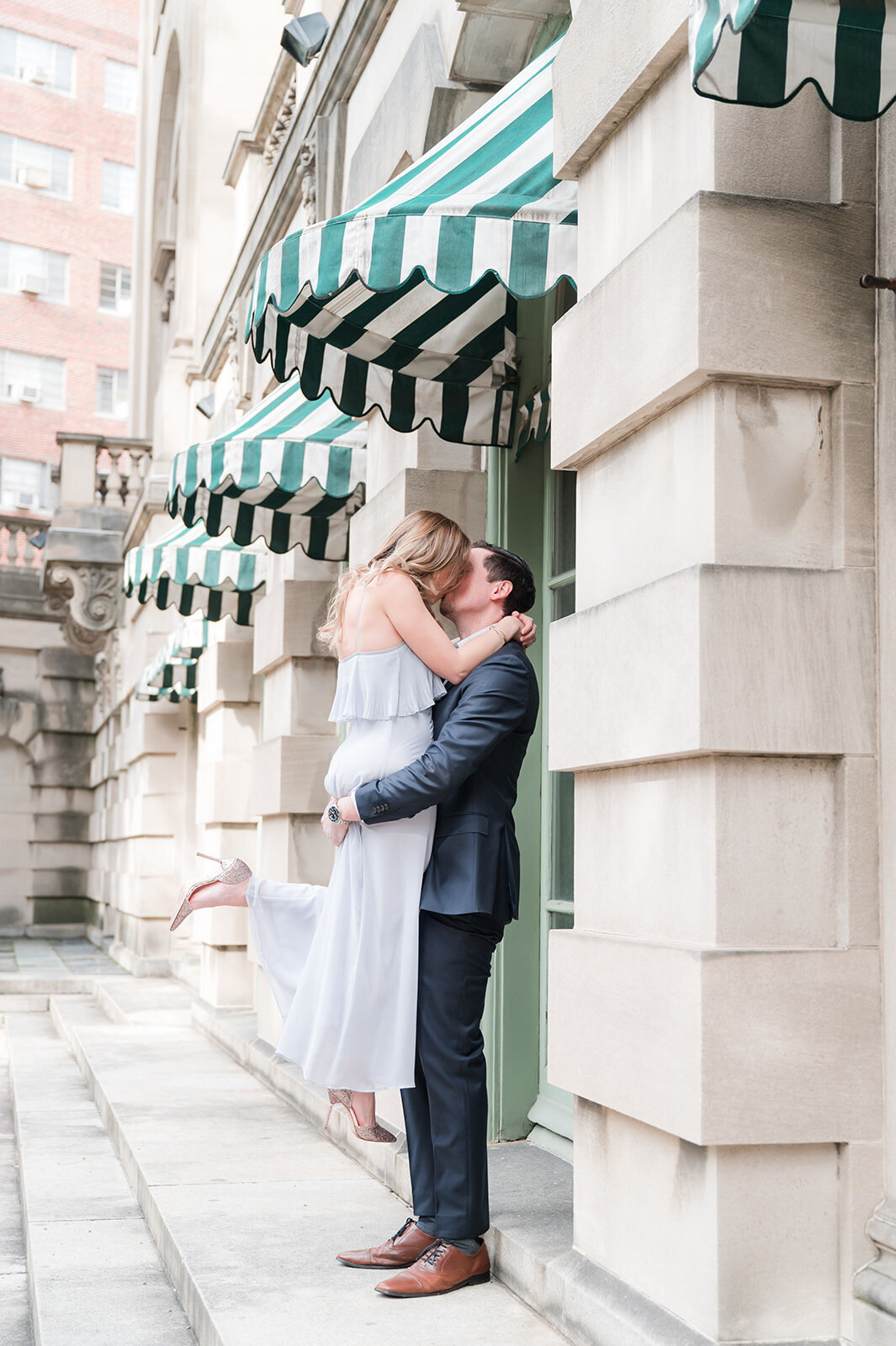 Natural candid of couple during DC engagement session at Larz Anderson House
