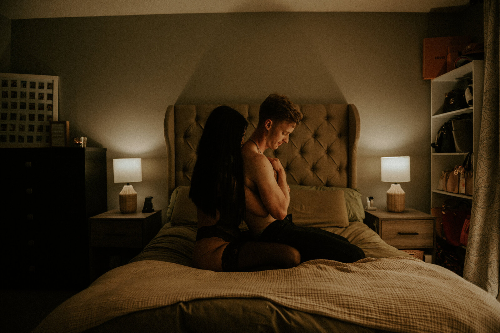 Intimate outdoor couples boudoir session in Pittsburgh, PA — luxury empowerment photography captured on film in a secluded forest setting. Raw, sensual, and deeply connected storytelling