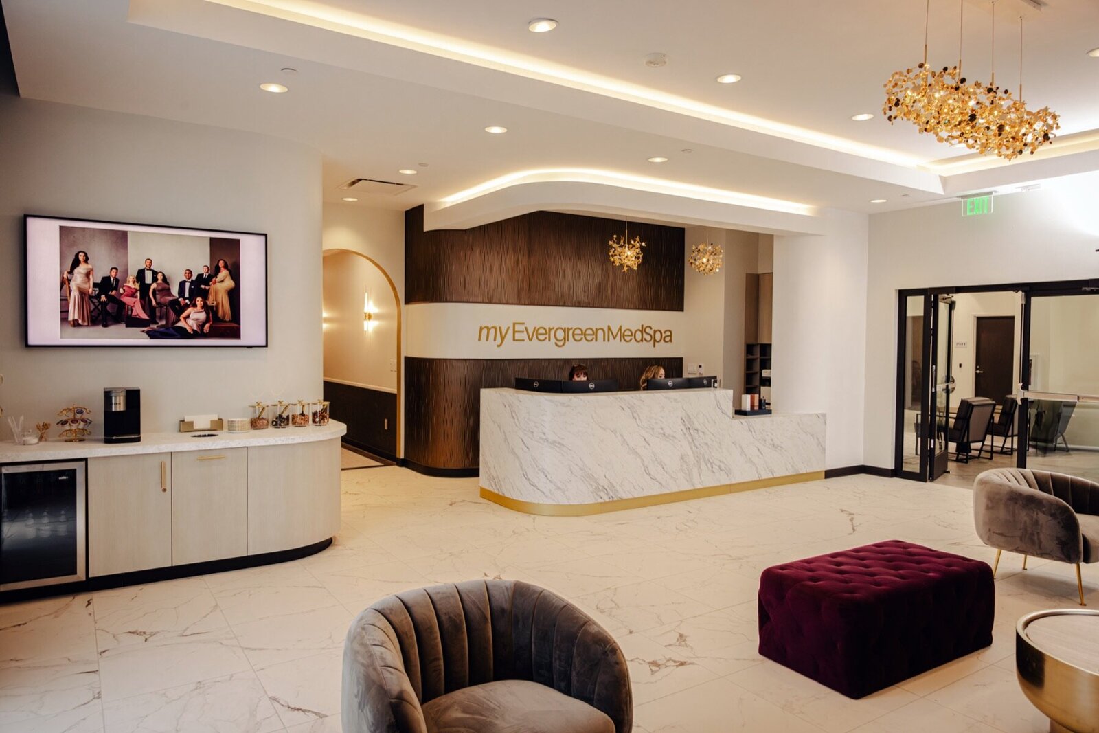Reception desk and lounge at MyEvergreen MedSpa