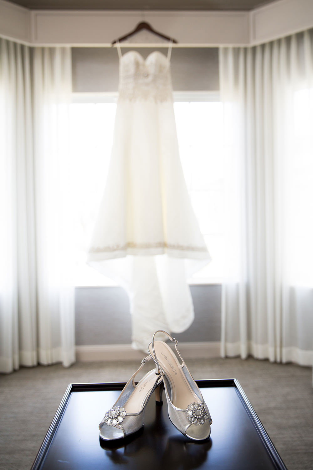 brides dress and shoes