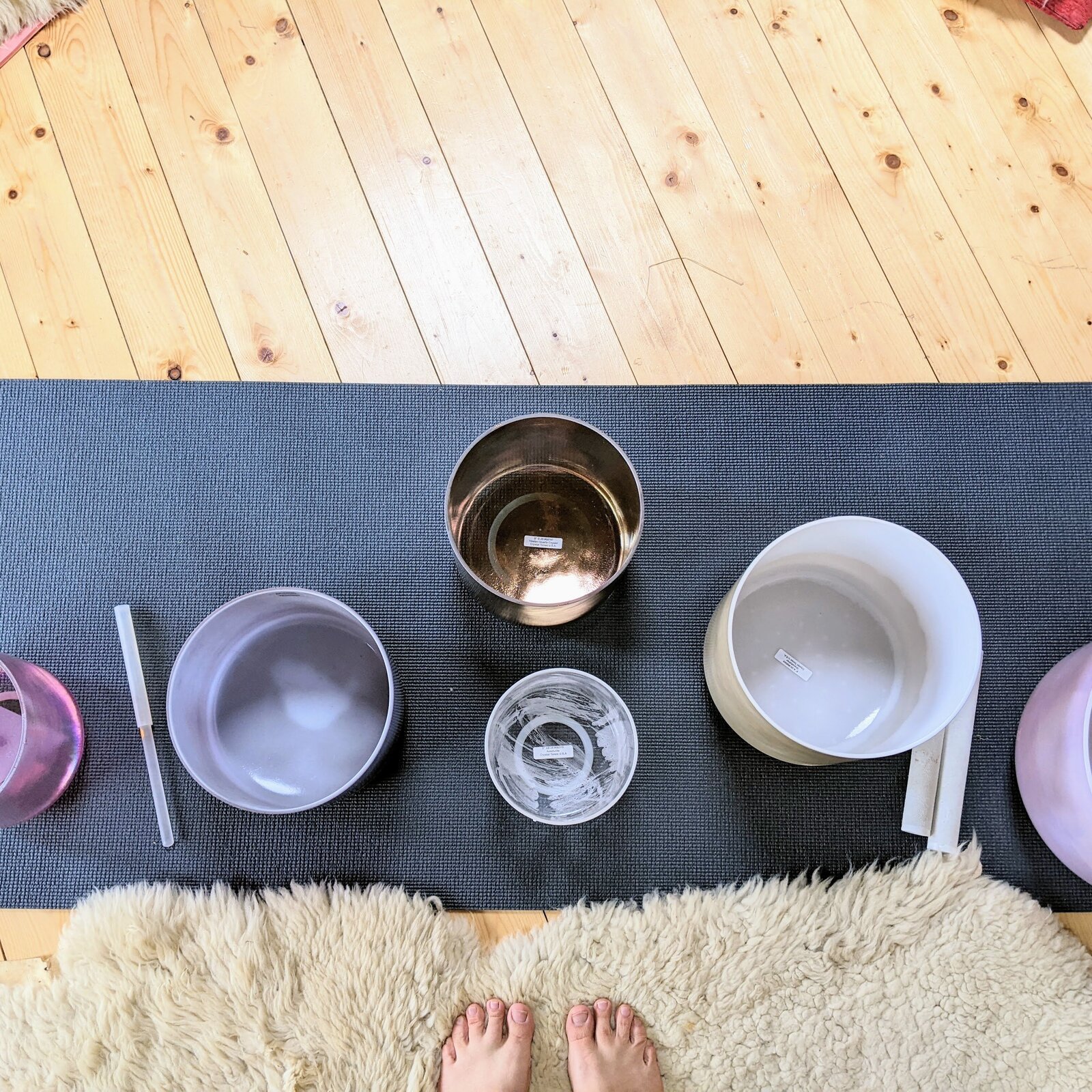 Crystal Bowls & Sheepskin