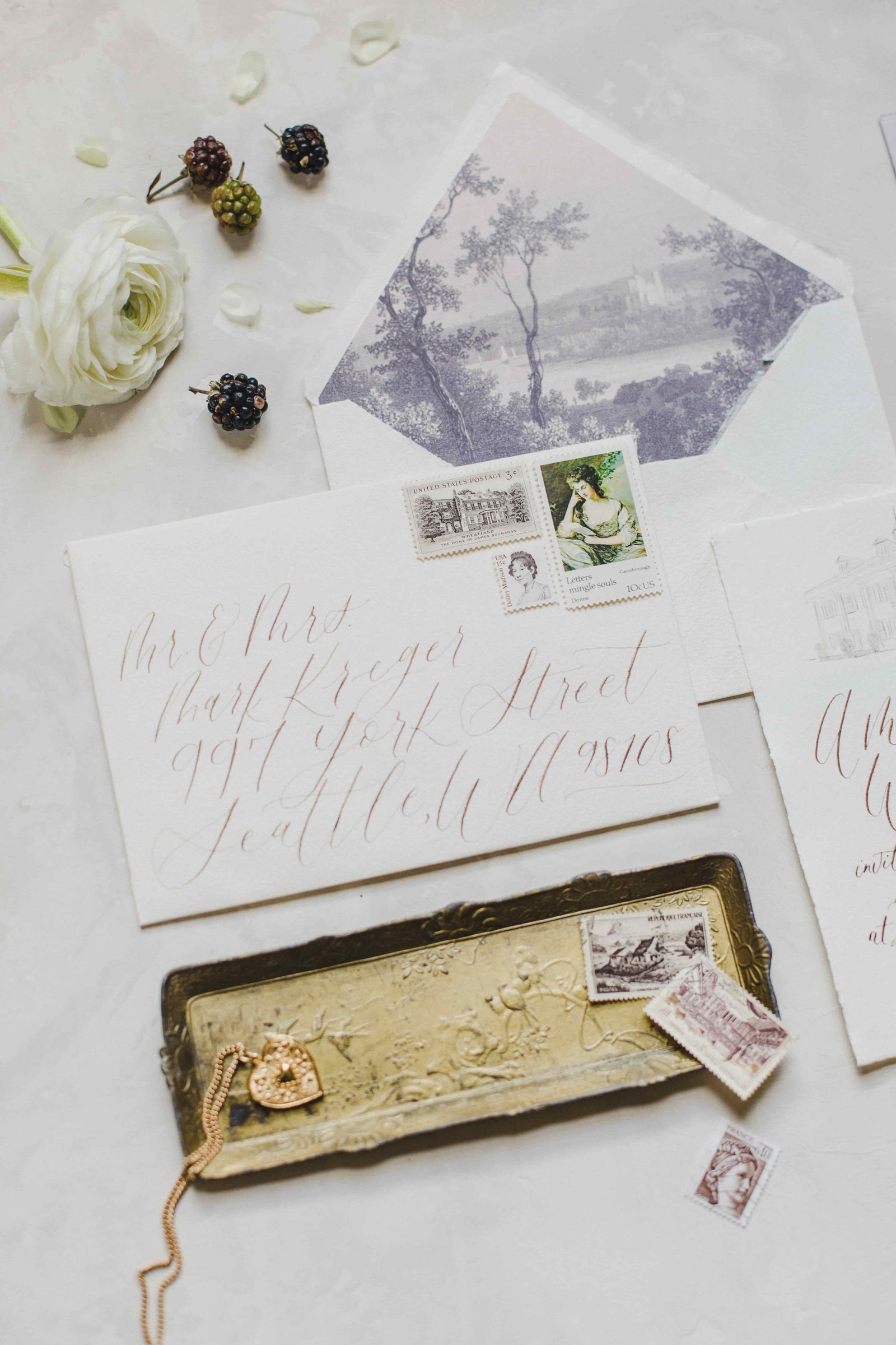 calligraphy wedding invitation vintage envelope liner-min