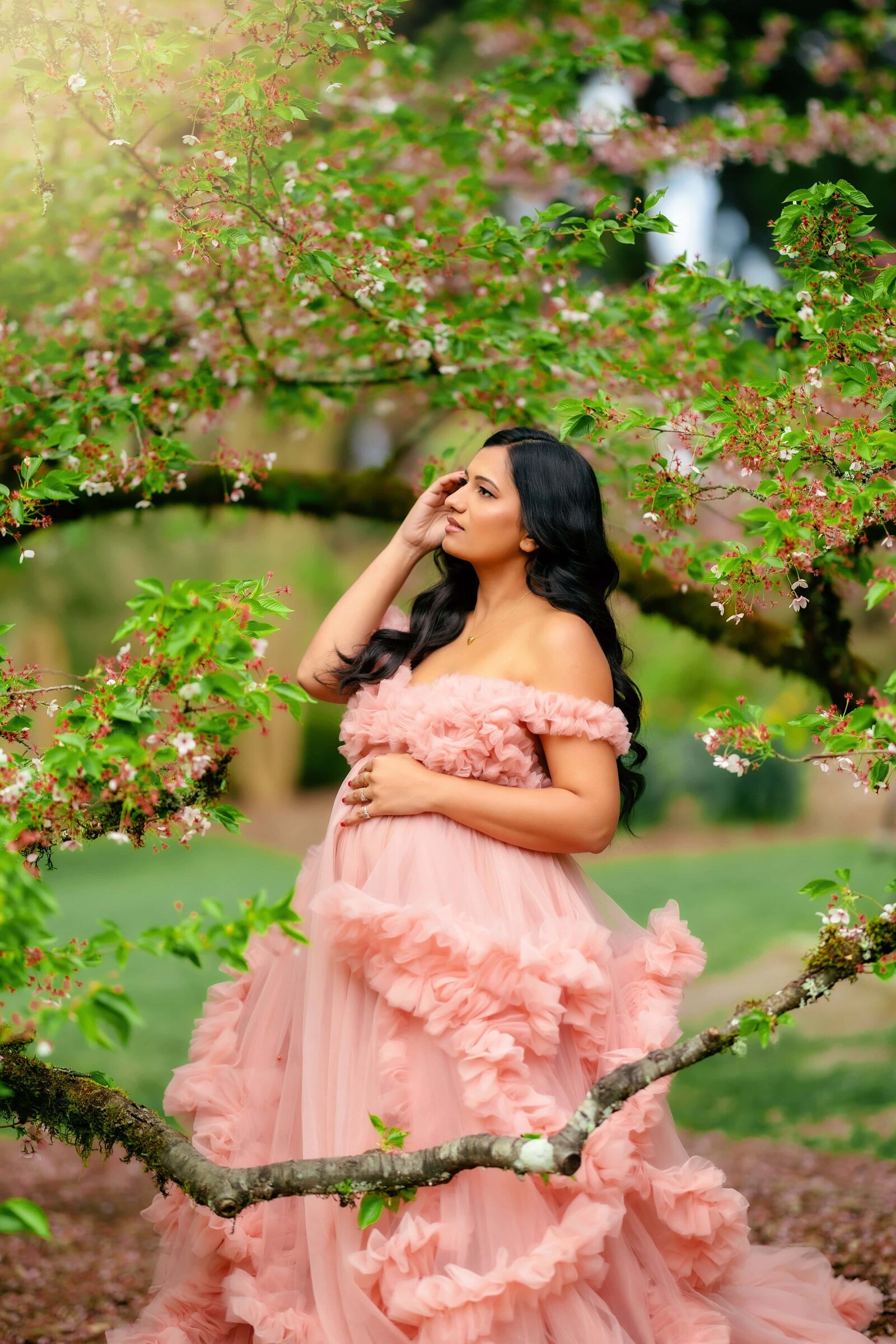 cherry blossoms maternity pink dress