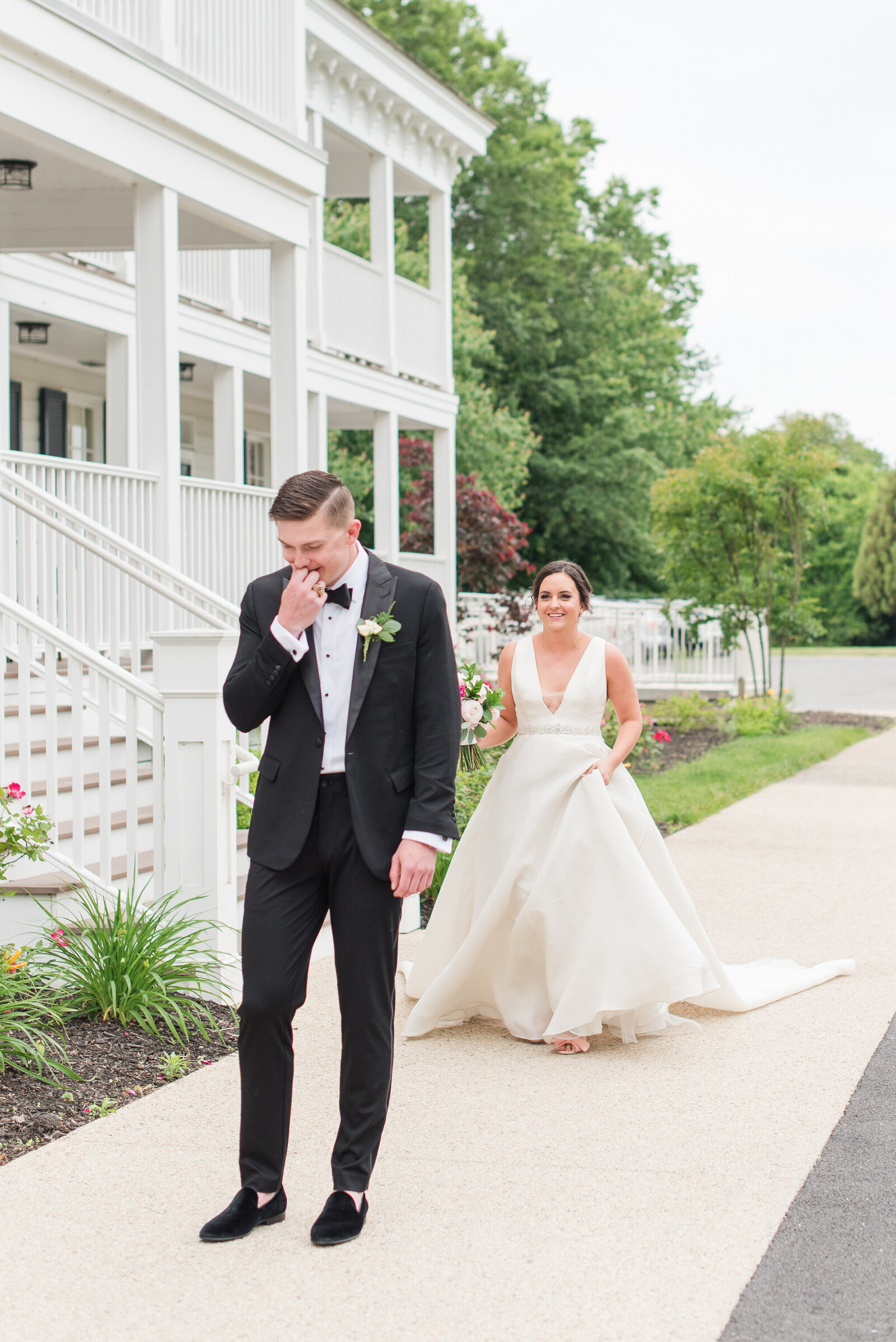 groom excited with anticipation right before first look with bride