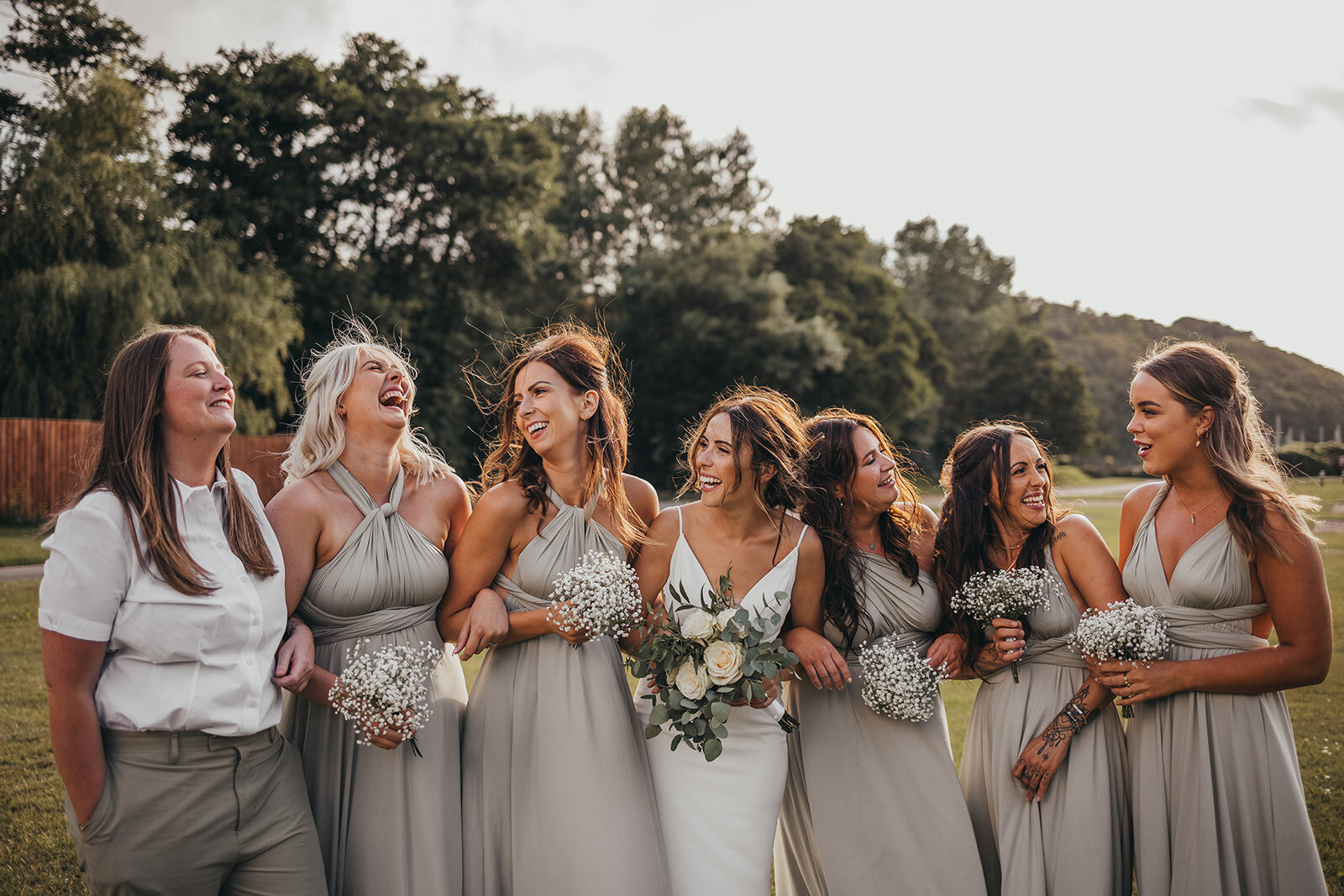 bridesmaids pose together