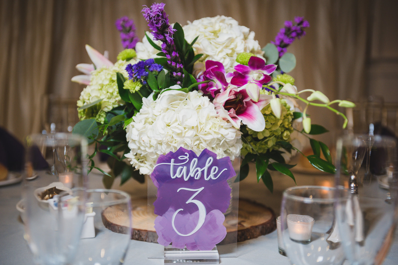 photo of centerpiece and table decor from wedding at Sea Cliff Manor